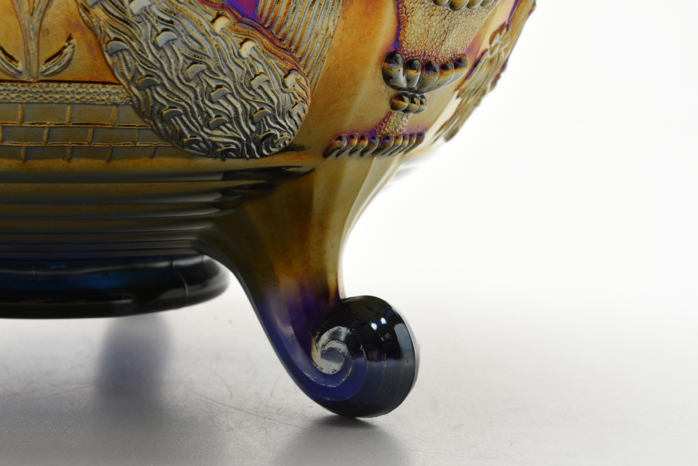 Vintage Northwood Carnival Glass  "Peacock at the Fountain" Footed Orange Bowl