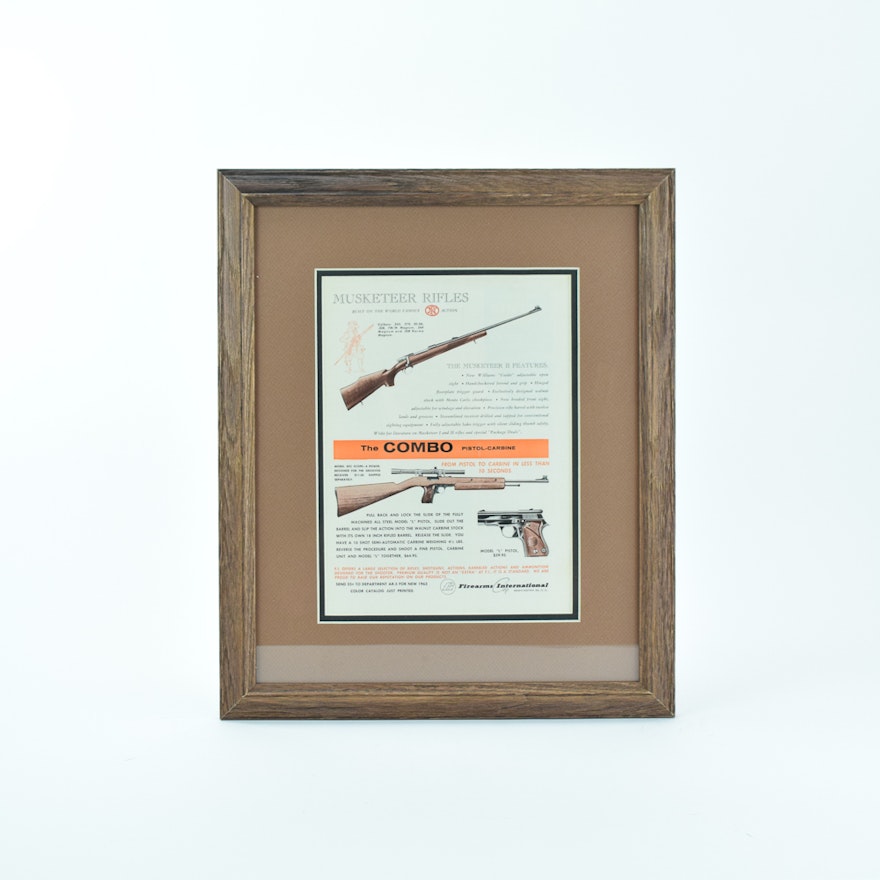 Vintage Musketeer Rifles Advertisement in Wooden Frame