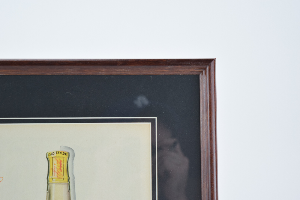 Vintage Old Taylor Bourbon Advertisement in Wooden Frame