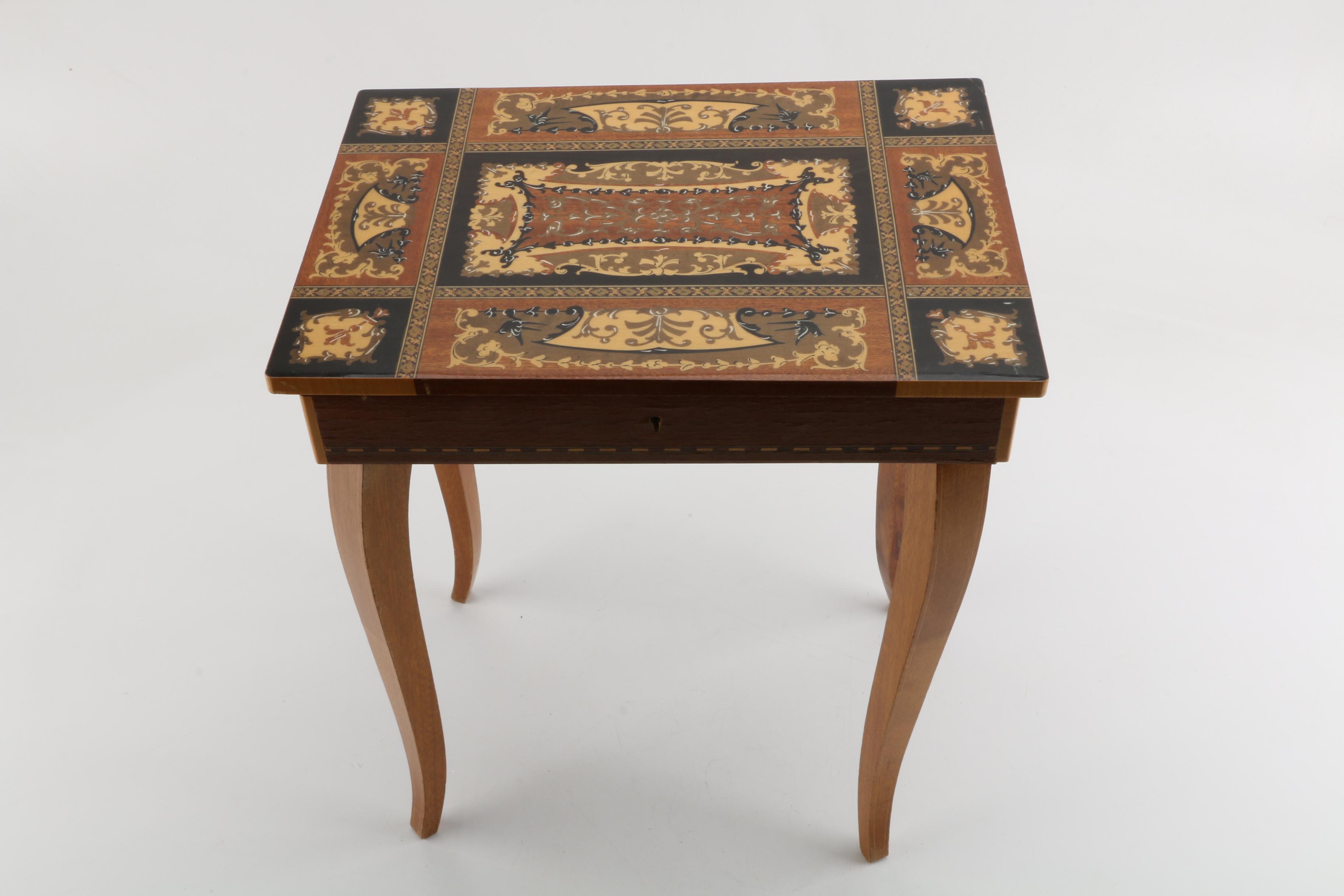Marquetry Inlaid Reuse Music Box Table by Florentia