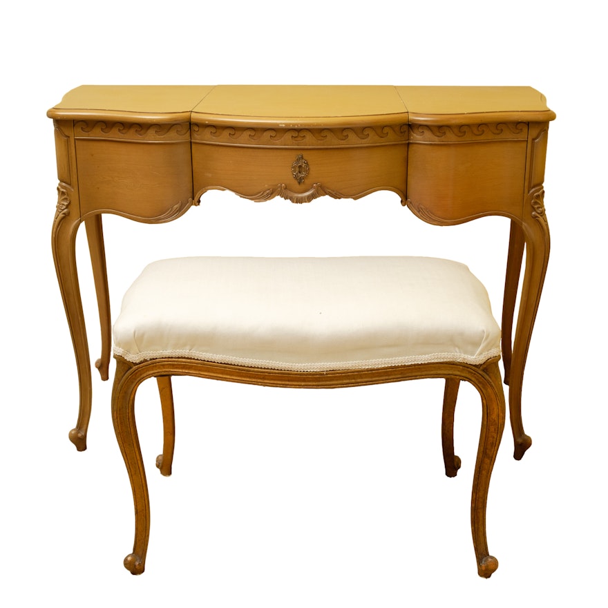 French Provincial Style Vanity and Stool by Drexel