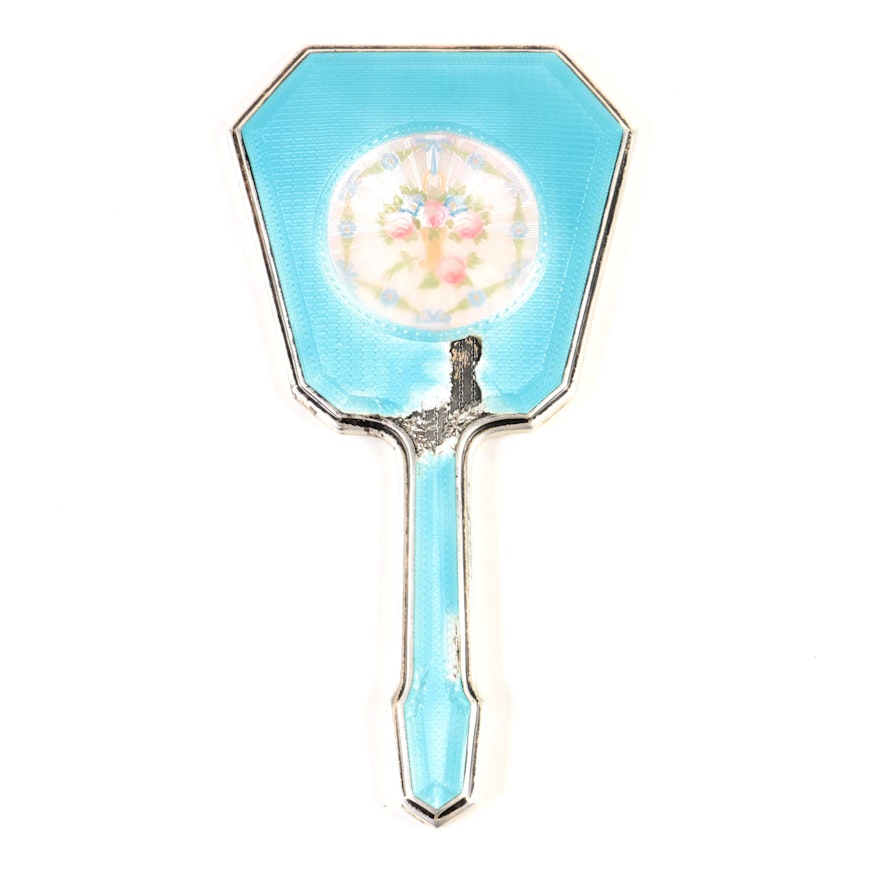 Foster & Bailey Sterling Silver and Guilloché Enamel Hand Mirror