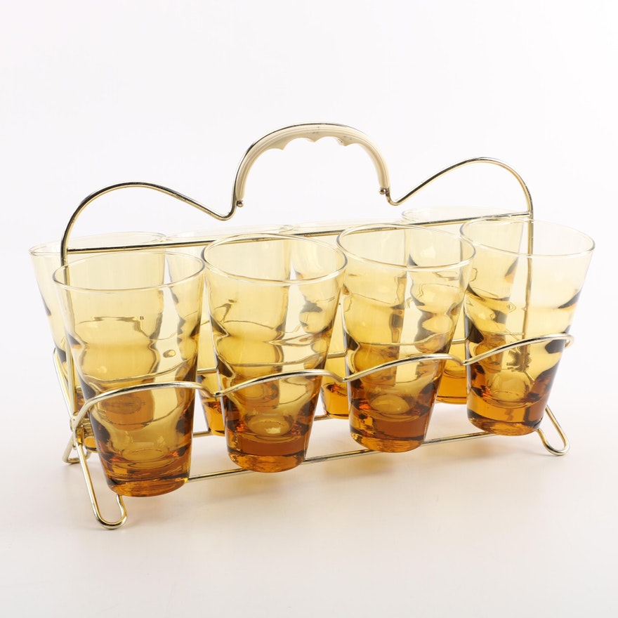 Amber Tumblers in Vintage Gold Tone Holder