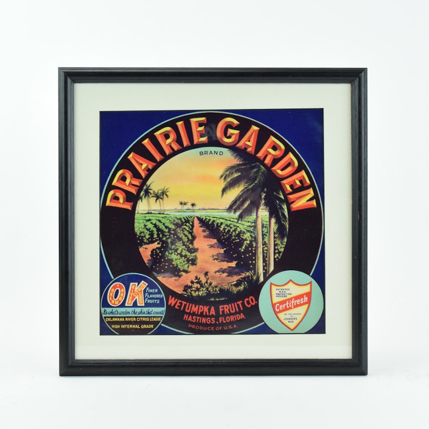 Circa 1940s Florida Fruit Crate Label "Prairie Garden"