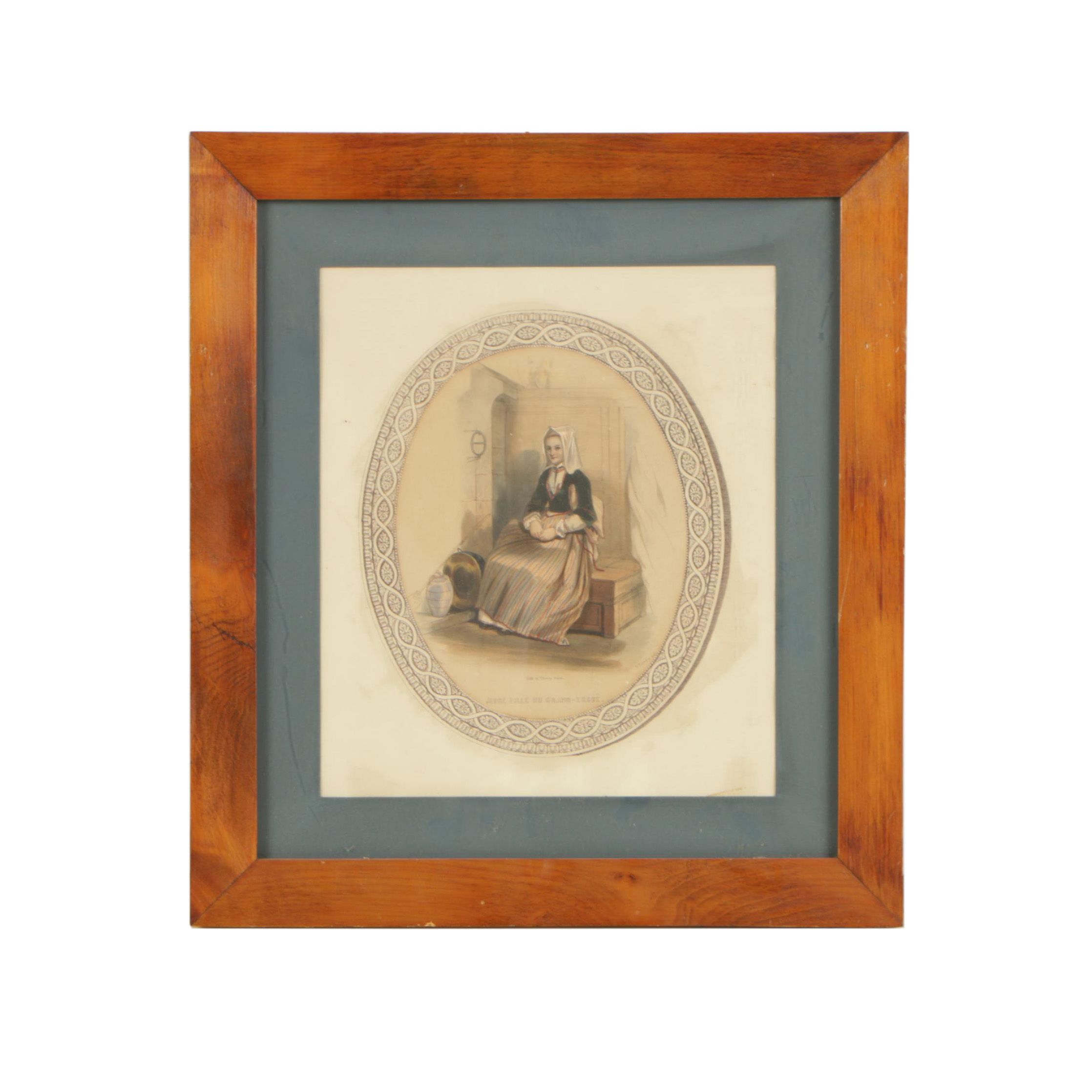 Hand-Colored Lithograph "Jeune Fille du Grand-Ergue"