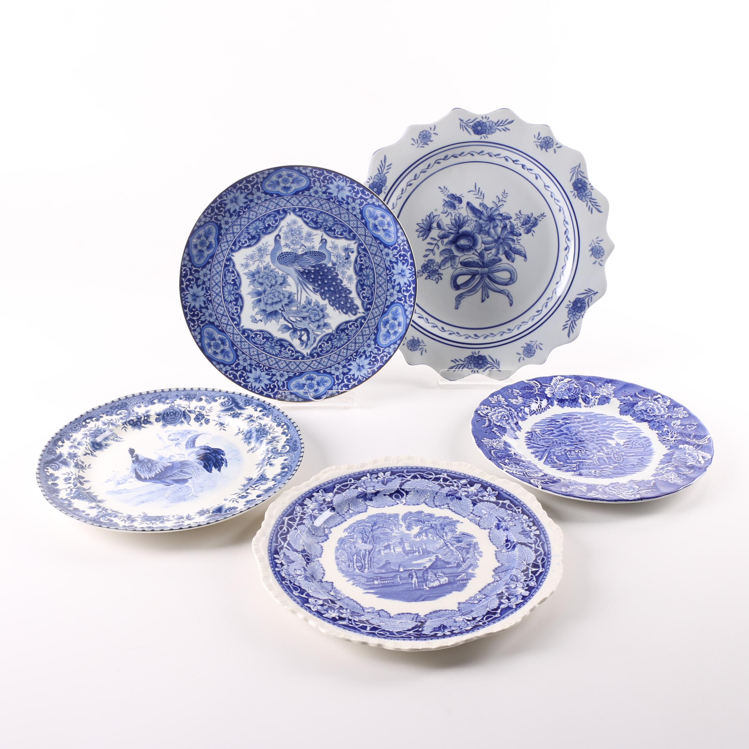 Blue and White Plates Including Masons and Wood & Sons