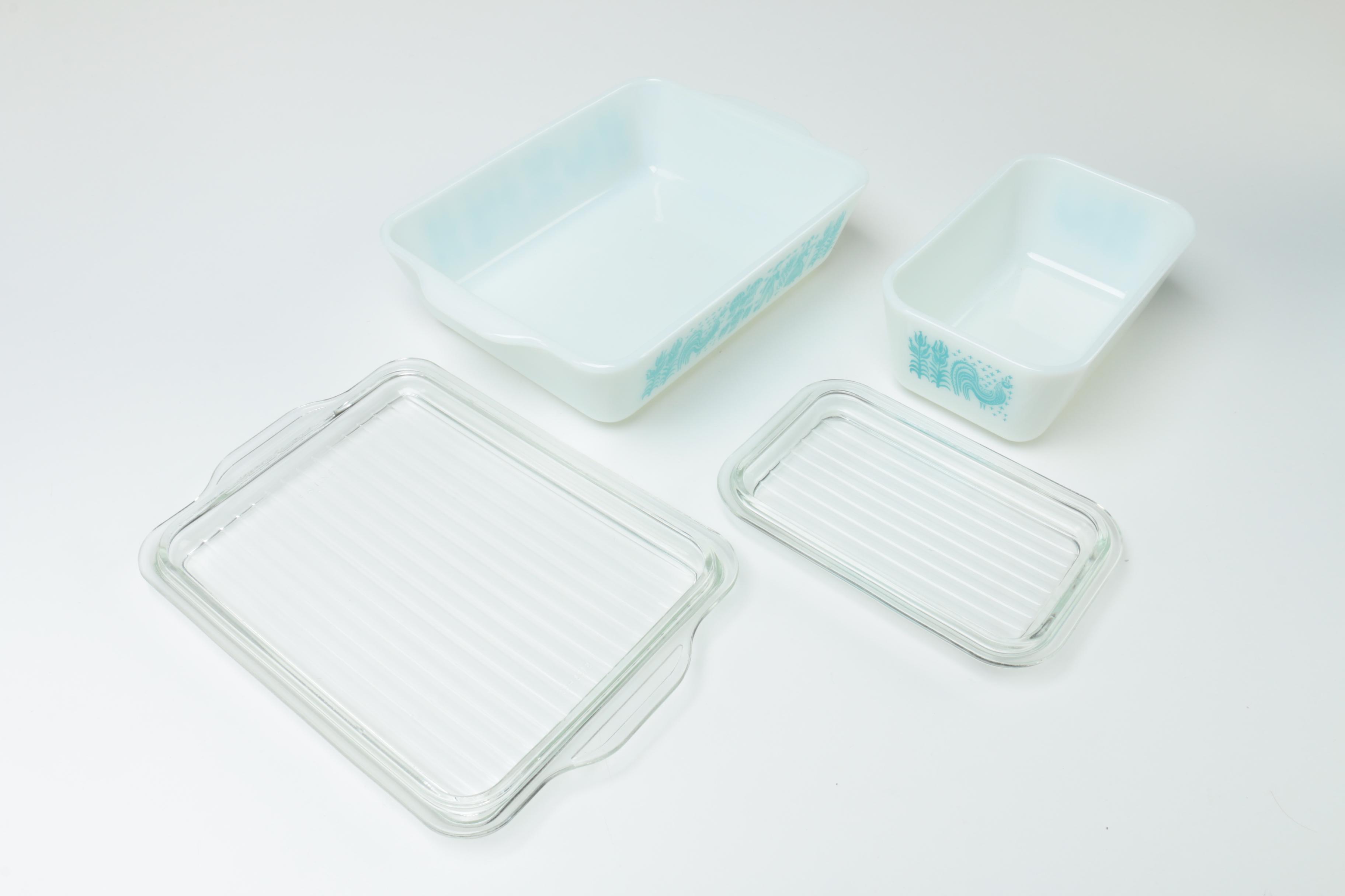 Vintage Pyrex "Butterprint" Turquoise Mixing Bowls and Casserole Dishes 1957-68