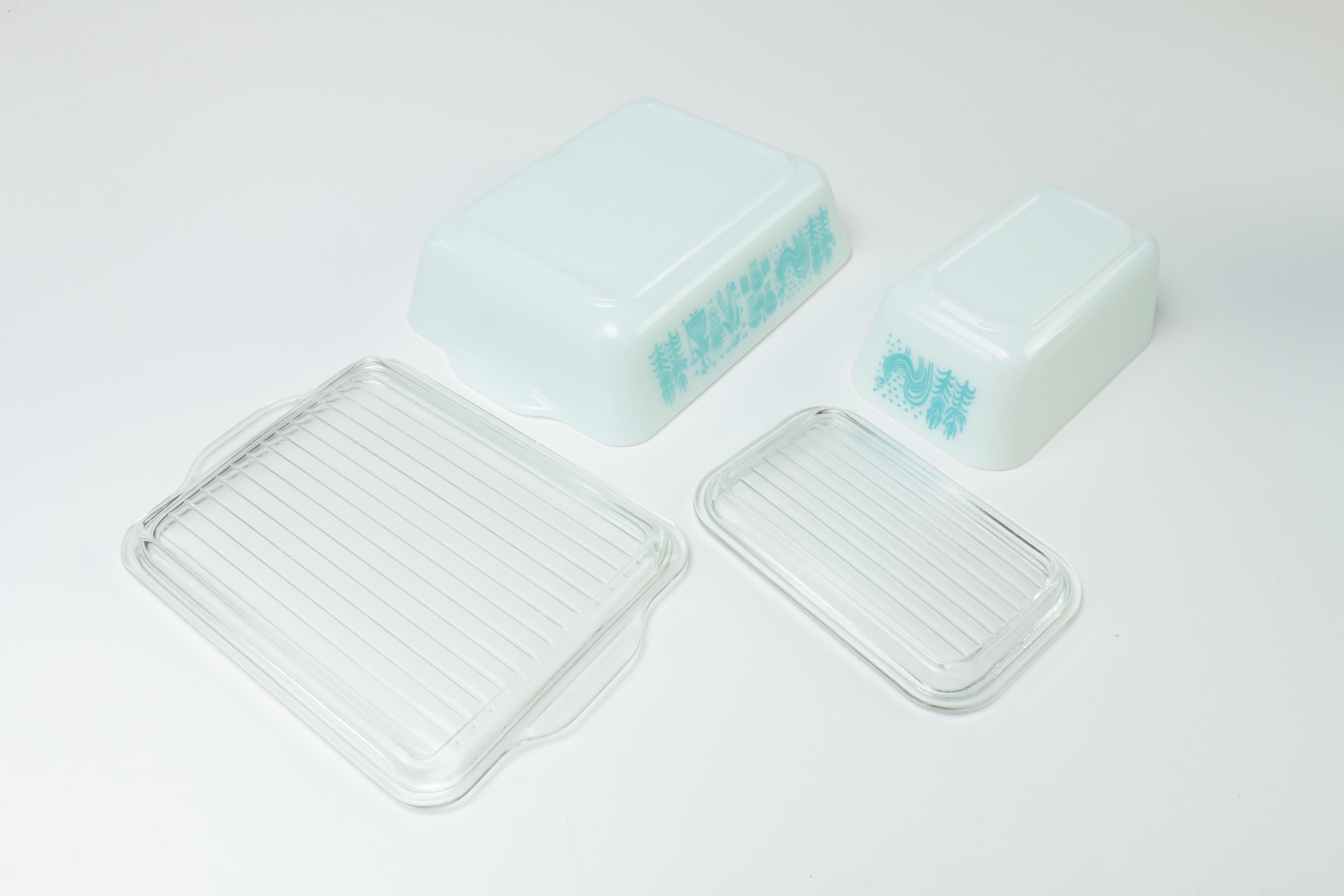 Vintage Pyrex "Butterprint" Turquoise Mixing Bowls and Casserole Dishes 1957-68