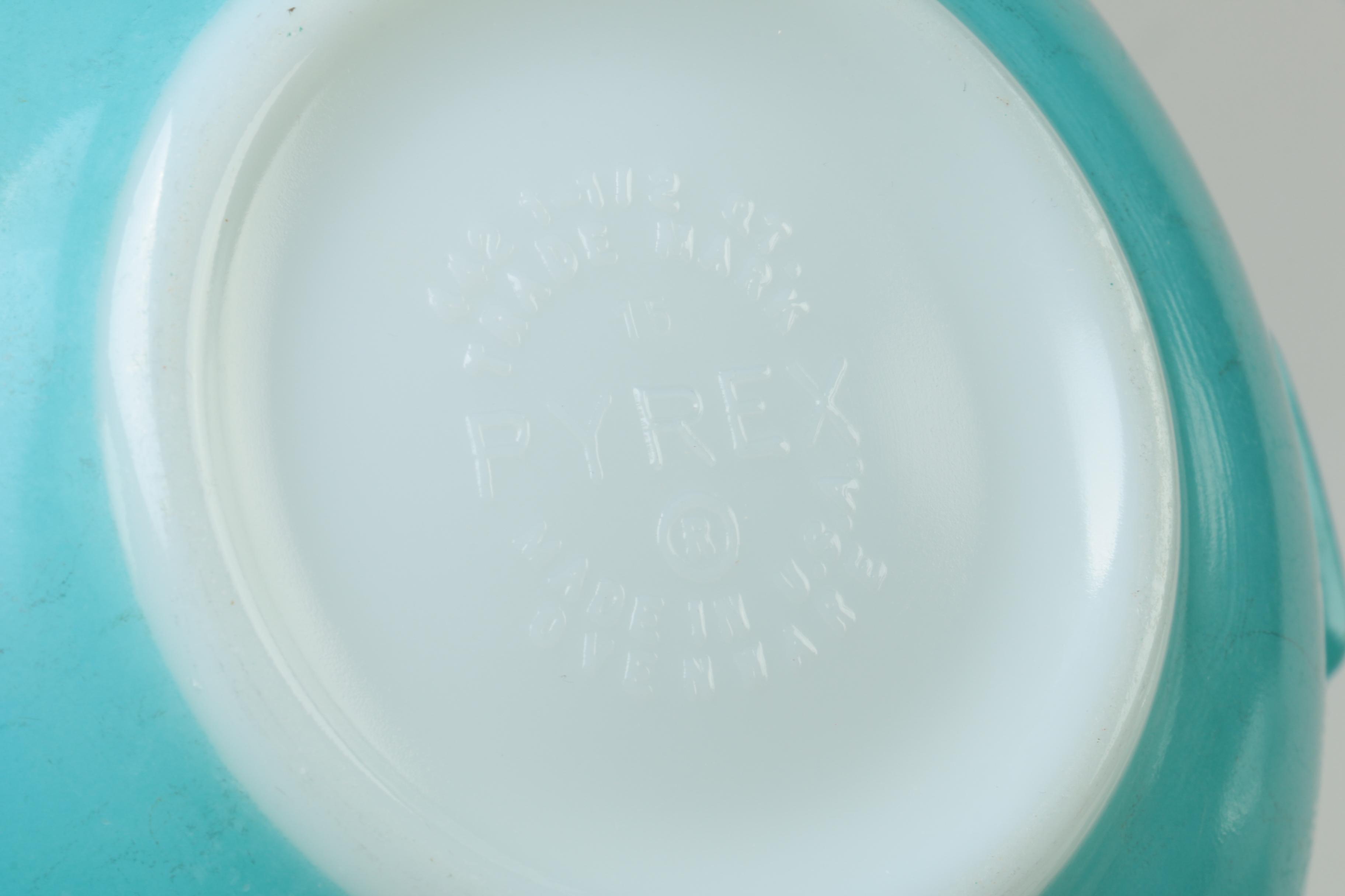 Vintage Pyrex "Butterprint" Turquoise Mixing Bowls and Casserole Dishes 1957-68