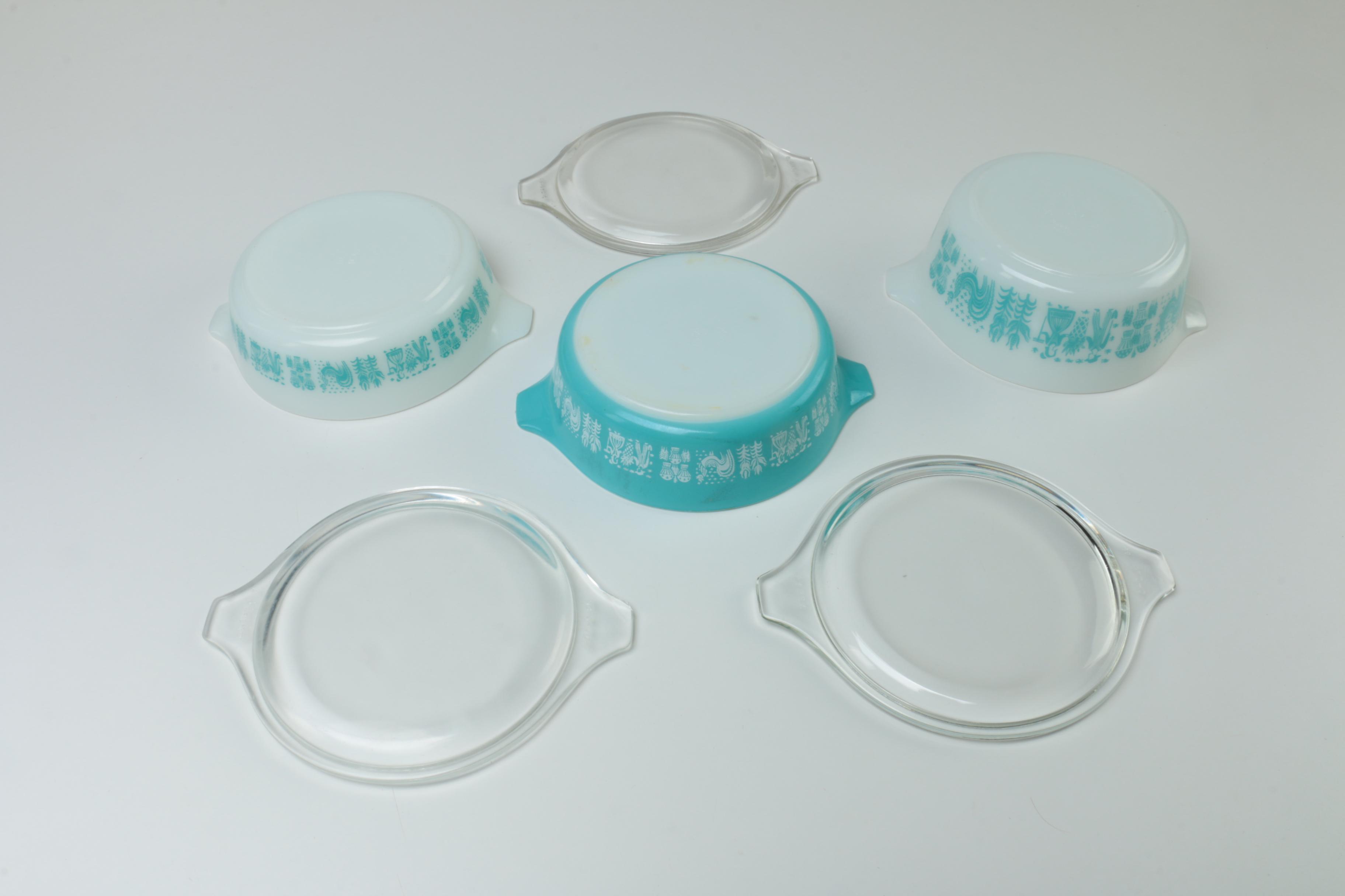 Vintage Pyrex "Butterprint" Turquoise Mixing Bowls and Casserole Dishes 1957-68
