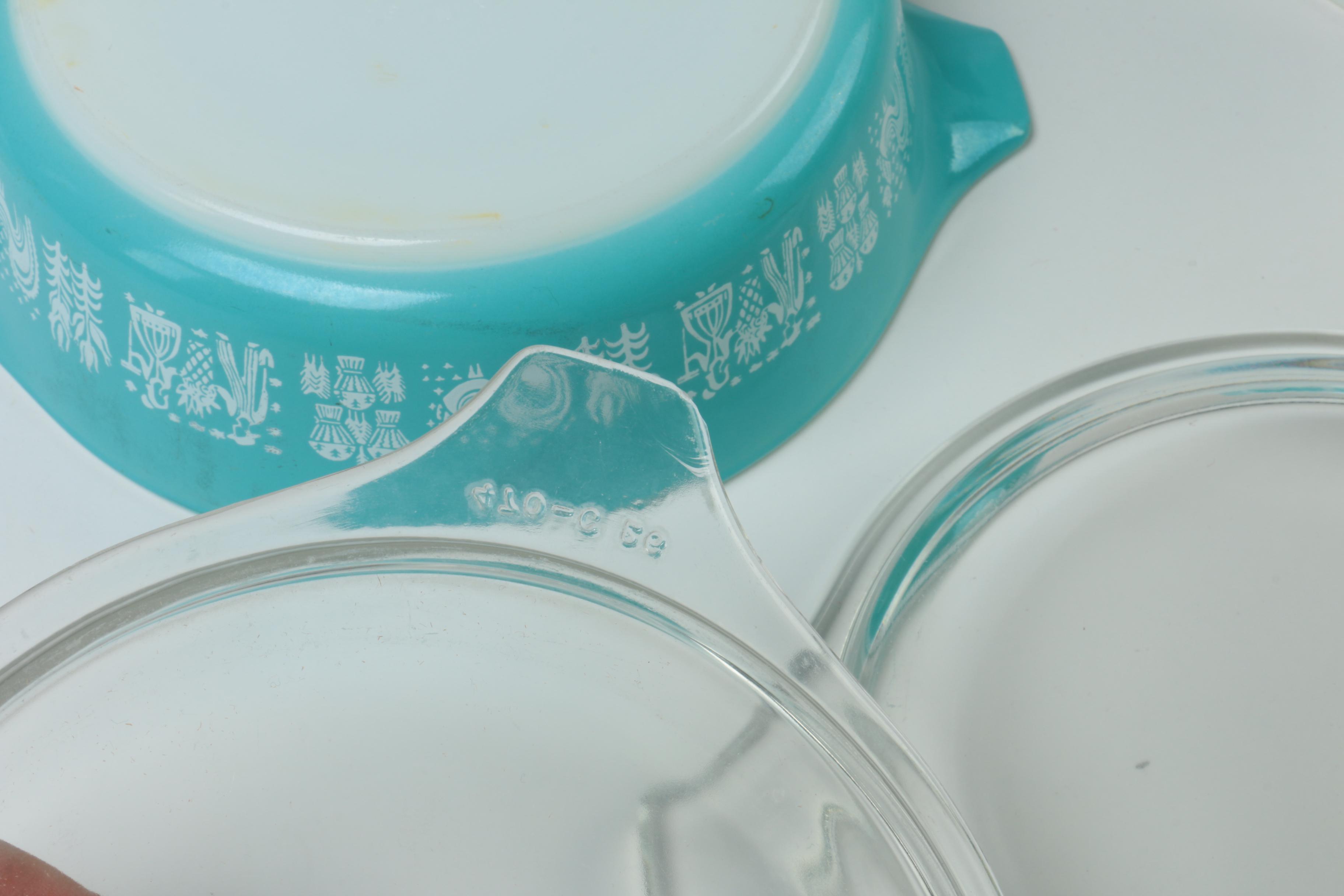 Vintage Pyrex "Butterprint" Turquoise Mixing Bowls and Casserole Dishes 1957-68