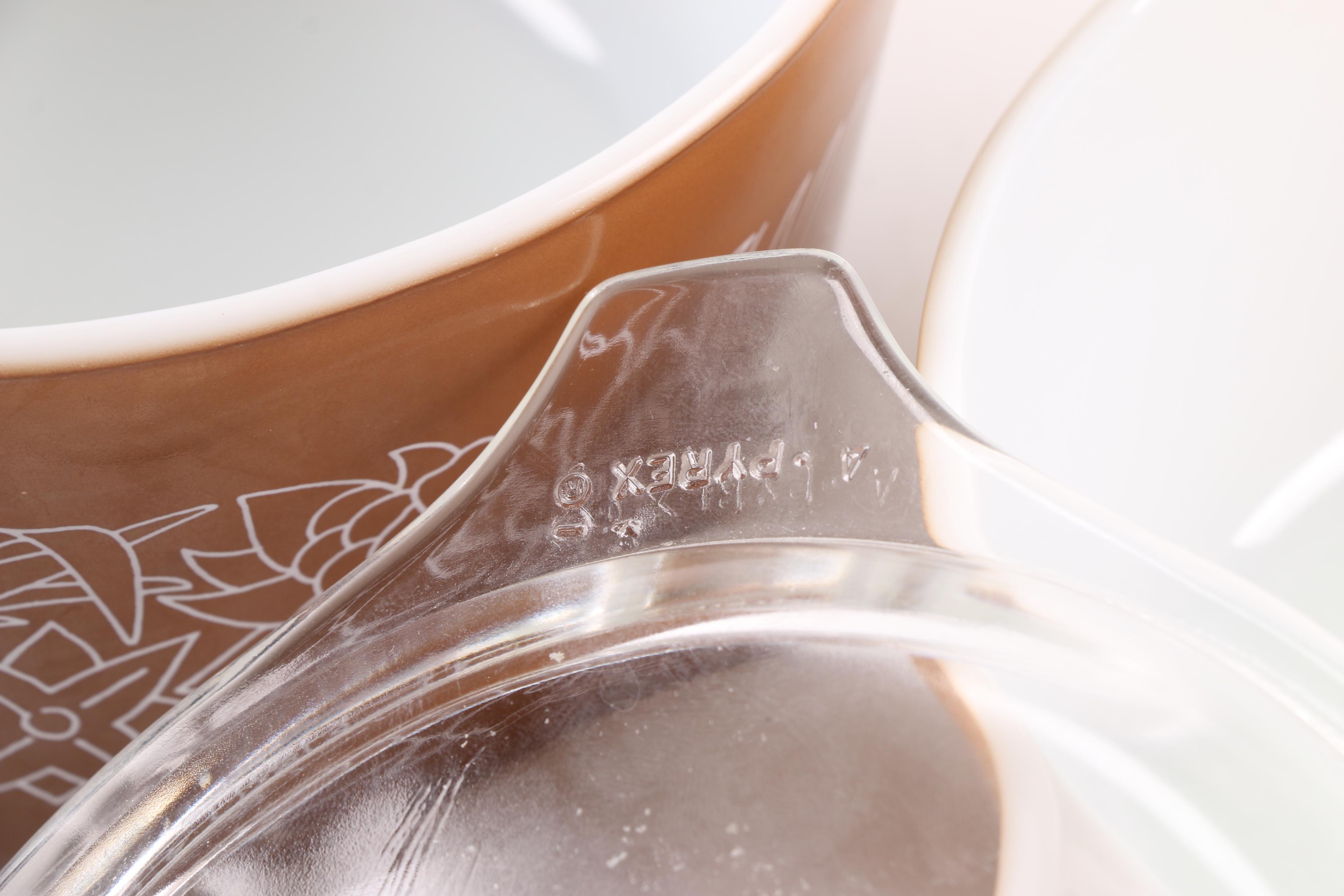 Vintage Pyrex "Woodland" Brown Mixing Bowls and Casserole Dishes 1978-83