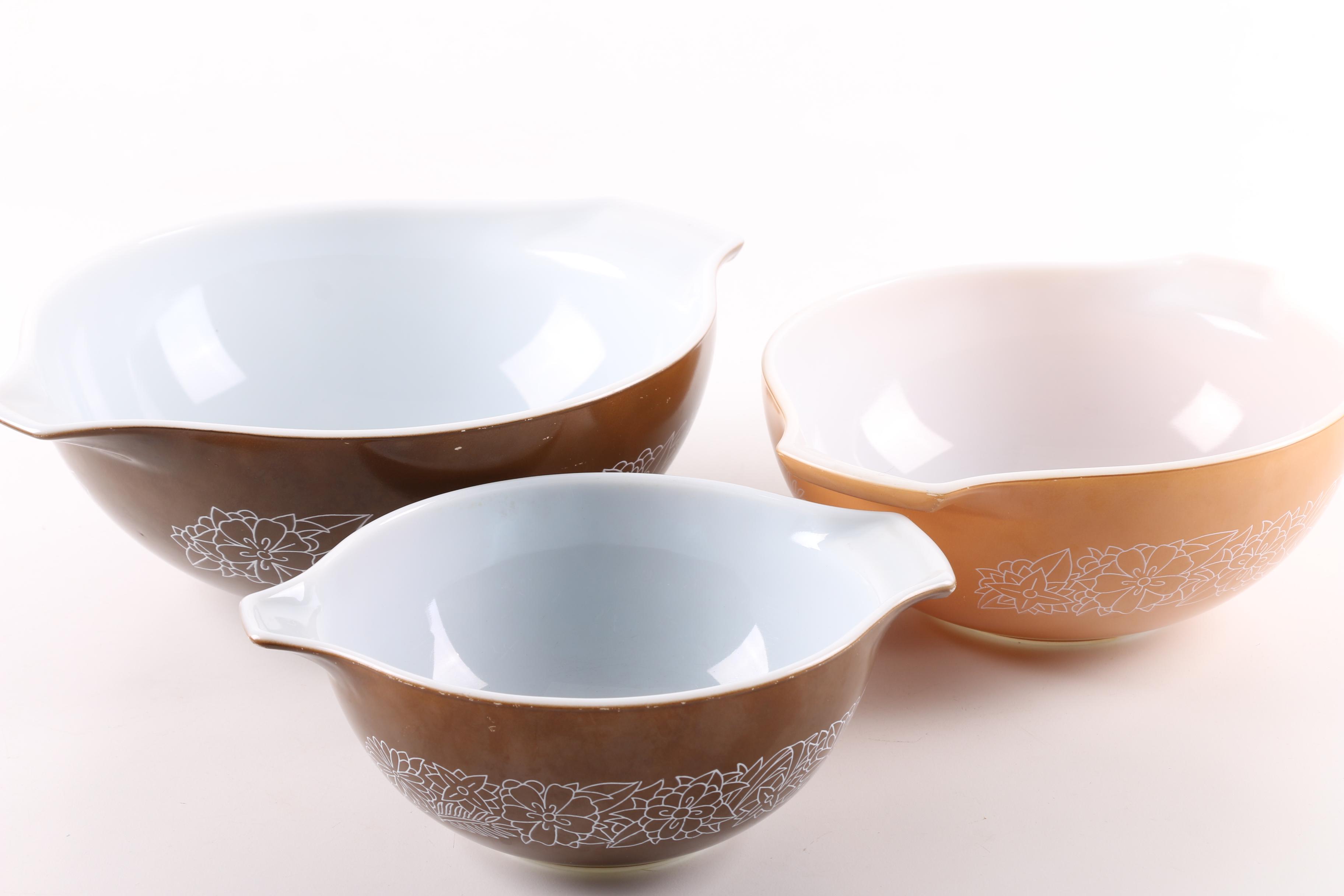 Vintage Pyrex "Woodland" Brown Mixing Bowls and Casserole Dishes 1978-83