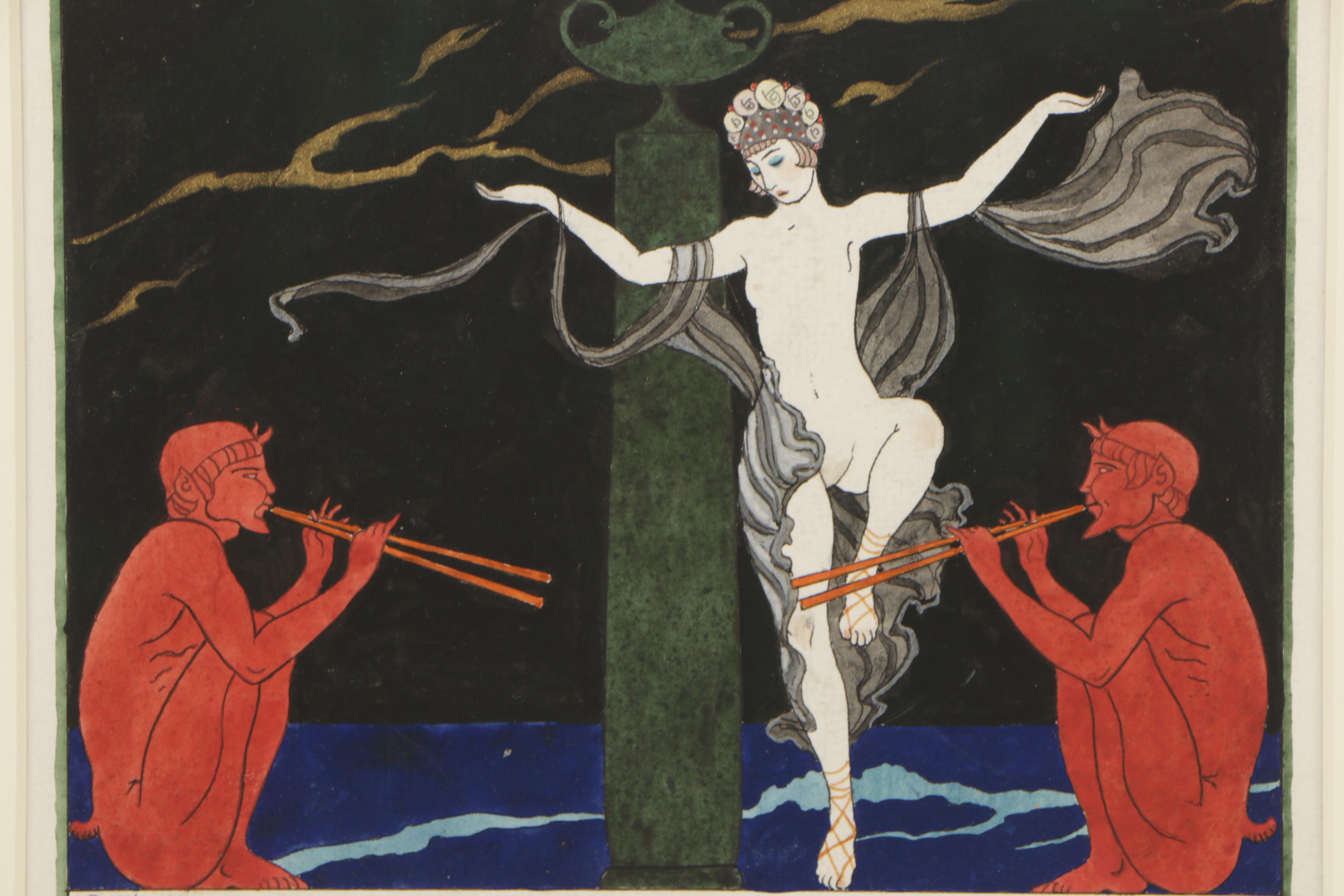 Art Deco-Style Gouache Painting in the Manner of George Barbier
