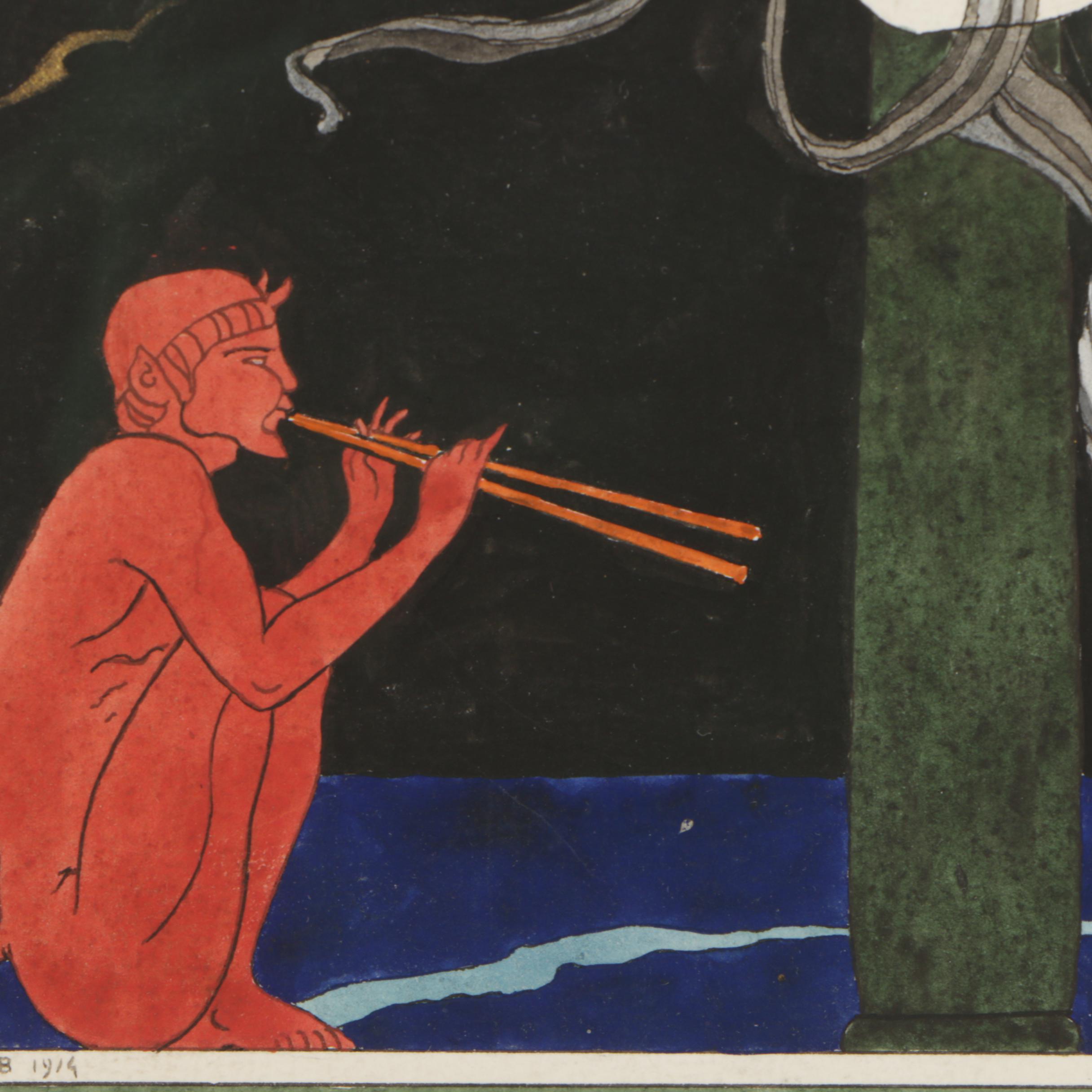 Art Deco-Style Gouache Painting in the Manner of George Barbier