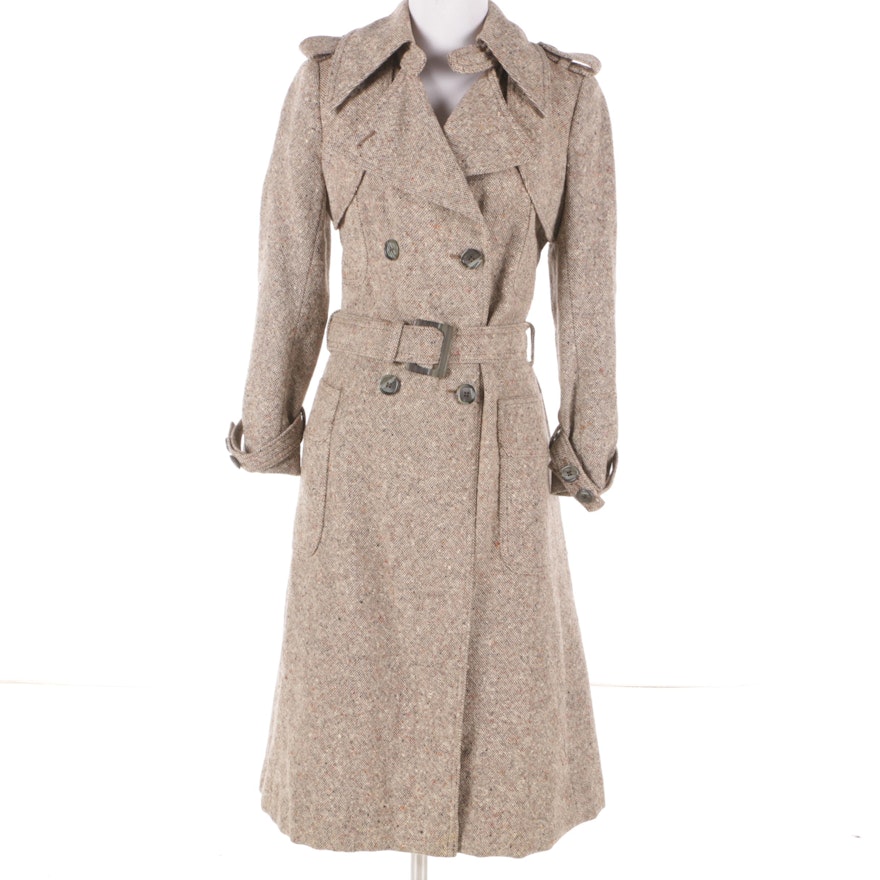 Women's Vintage Boru Wool Tweed Double Breasted Trench Coat