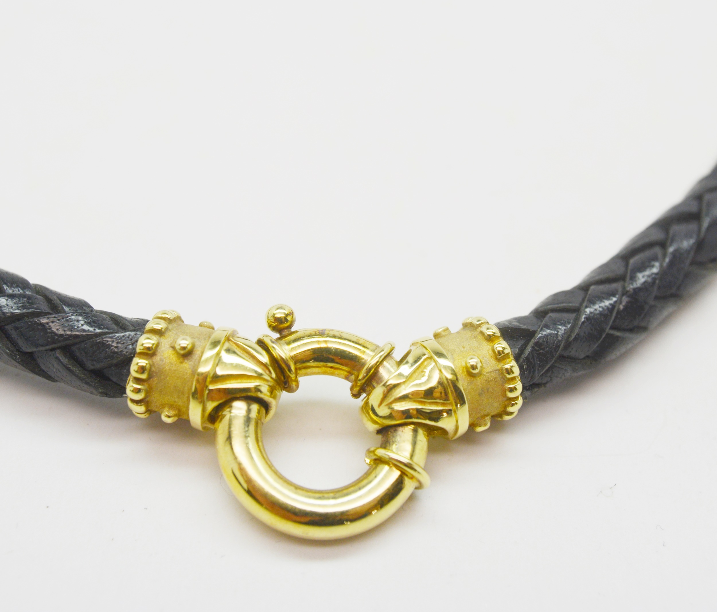 Braided Leather Necklace With 14K Yellow Gold Clasp