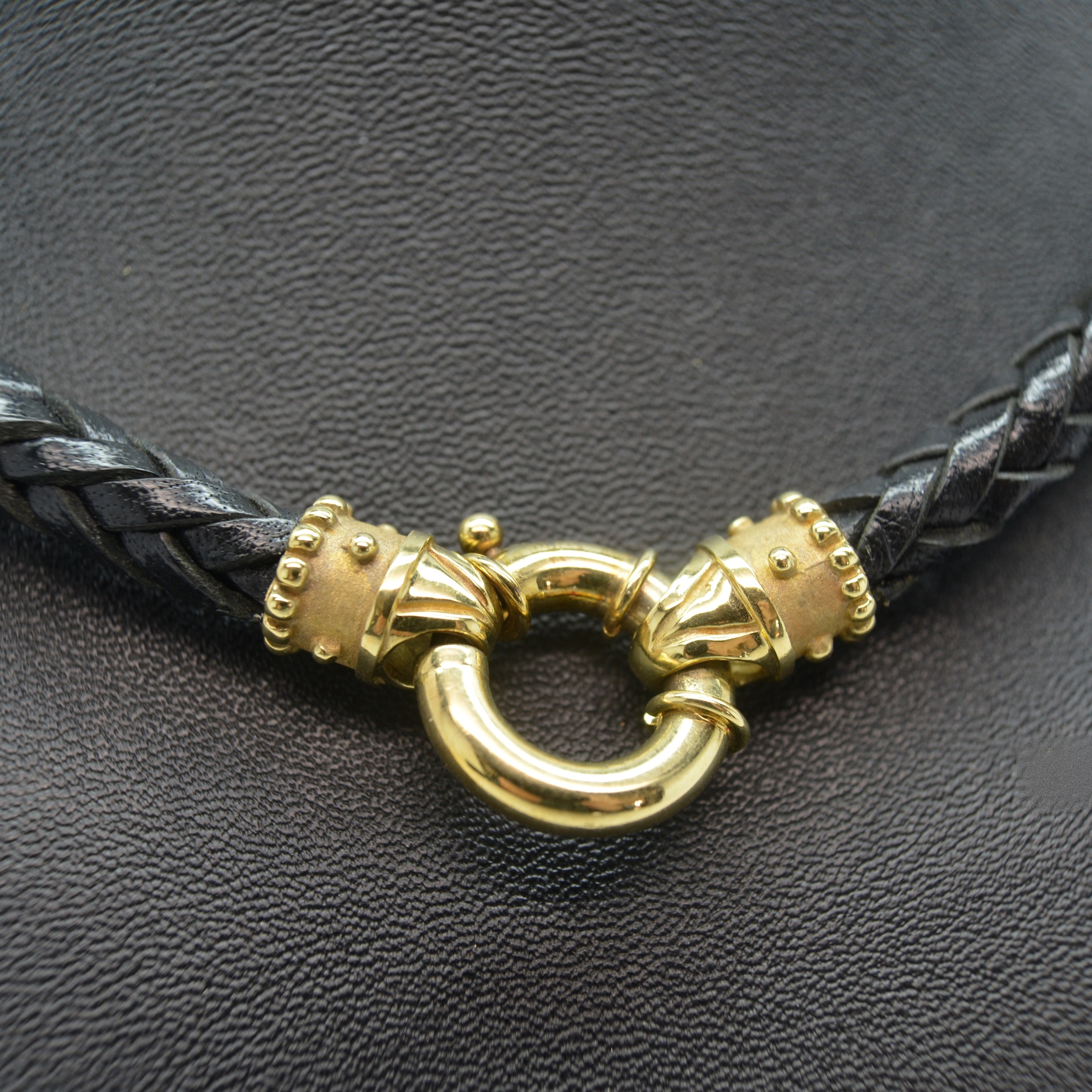 Braided Leather Necklace With 14K Yellow Gold Clasp