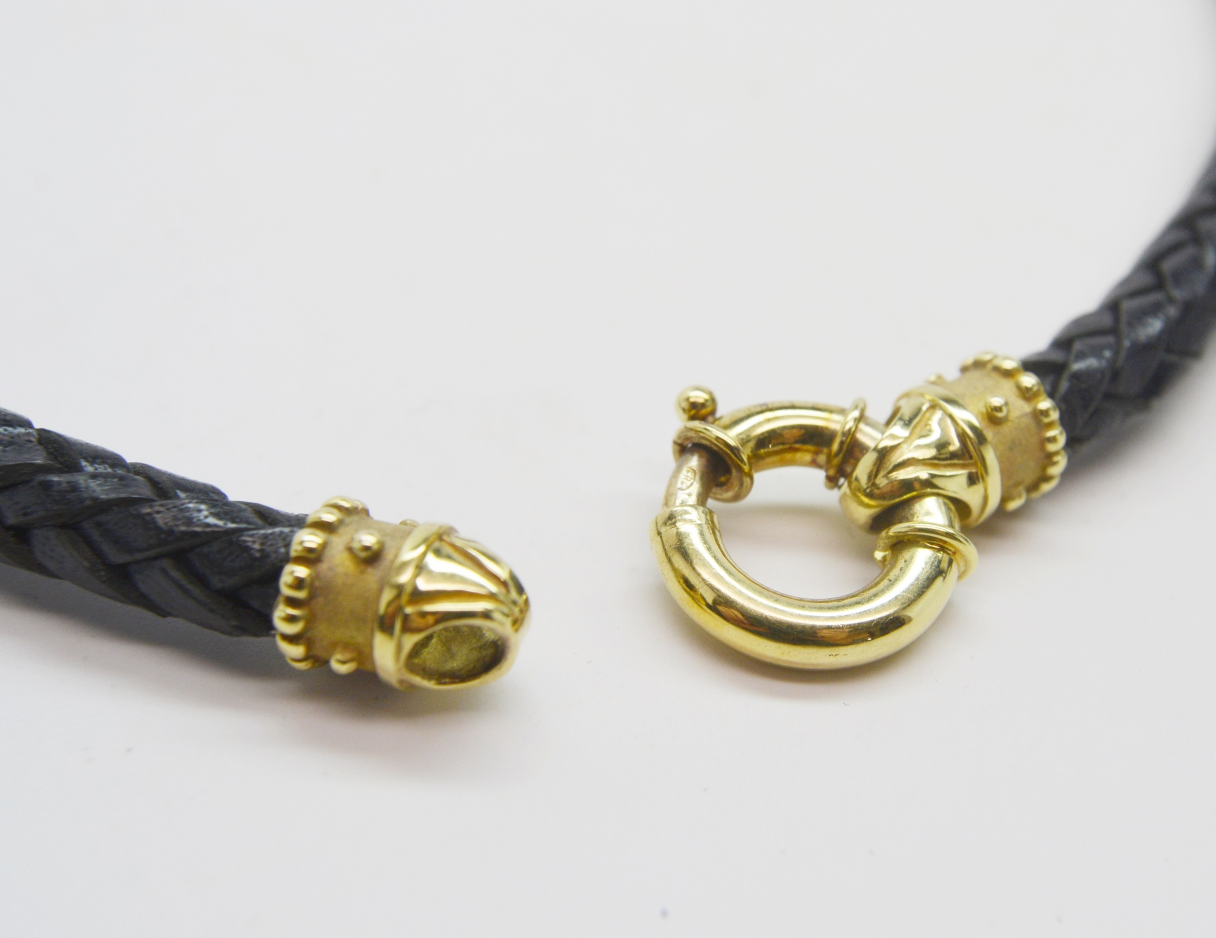 Braided Leather Necklace With 14K Yellow Gold Clasp