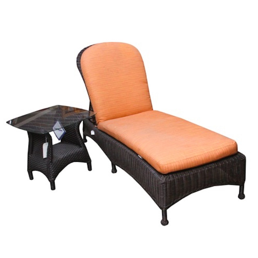 Summer Classics Wicker Patio Chaise Lounge with Lloyd Flanders Side Table