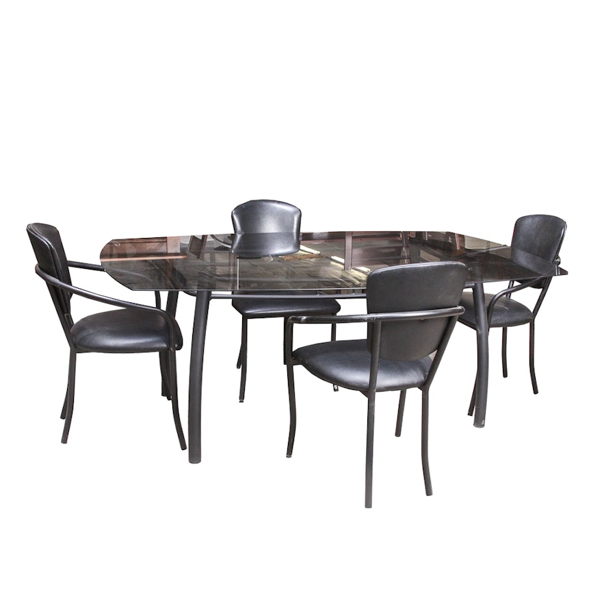 Glass Top Dining Table with Dining Chairs by Amisco