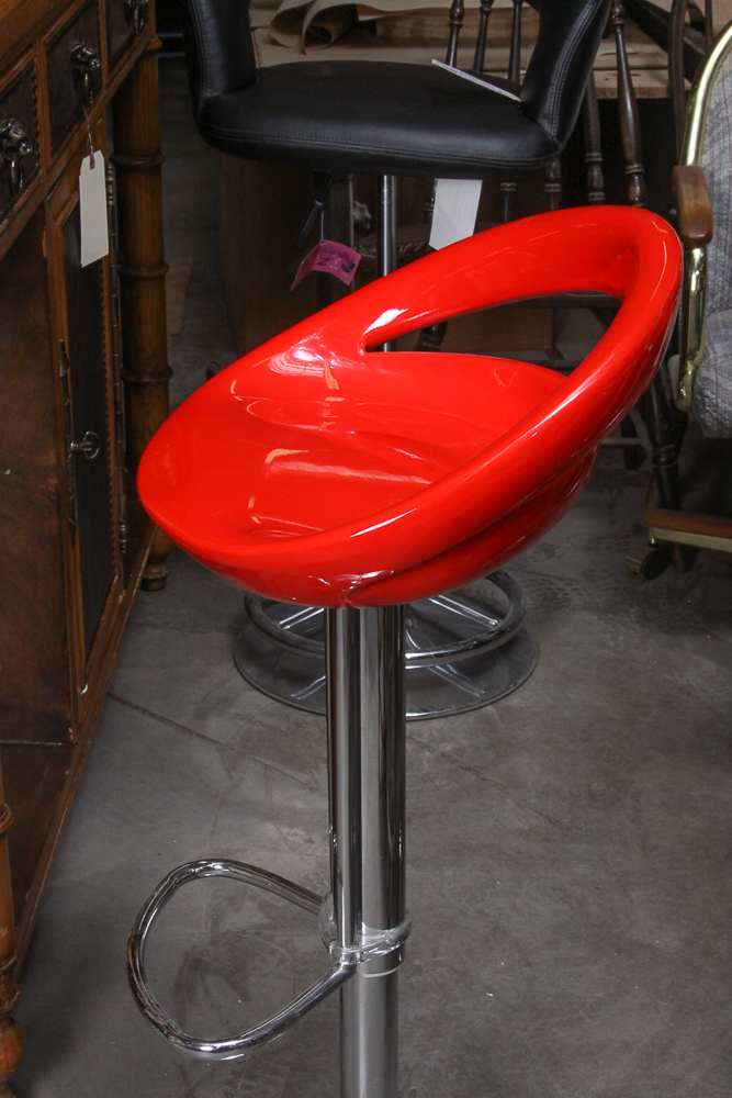 Zuo Red Plastic and Chrome "Tickle" Bar Stool
