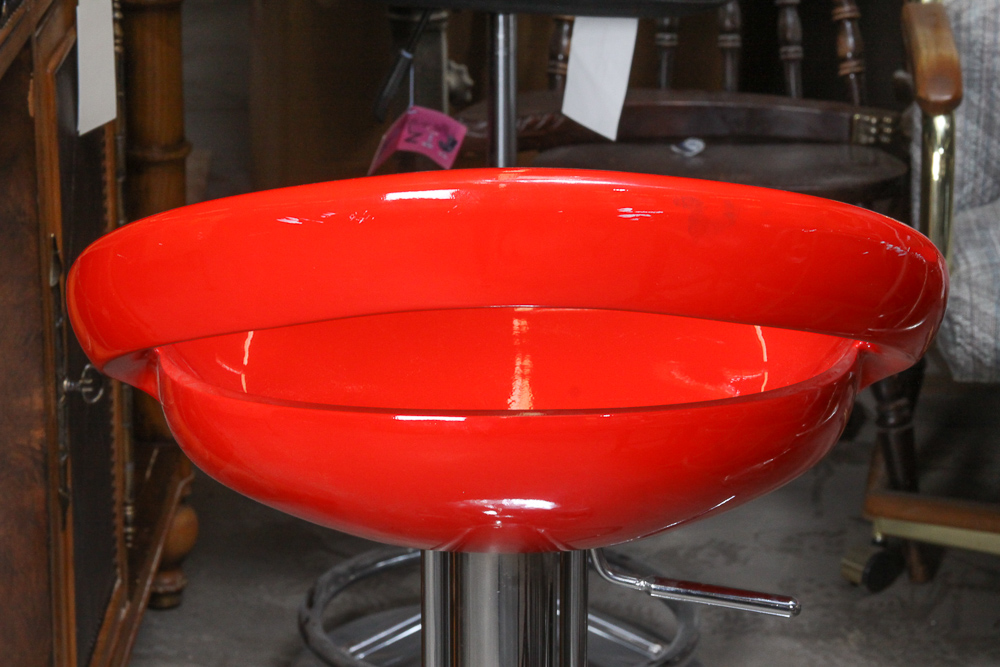 Zuo Red Plastic and Chrome "Tickle" Bar Stool