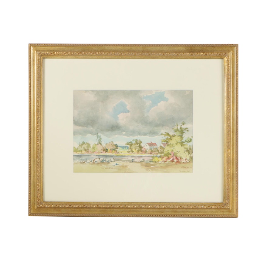 Arthur Douglas Watercolor Painting "Across the Pond"