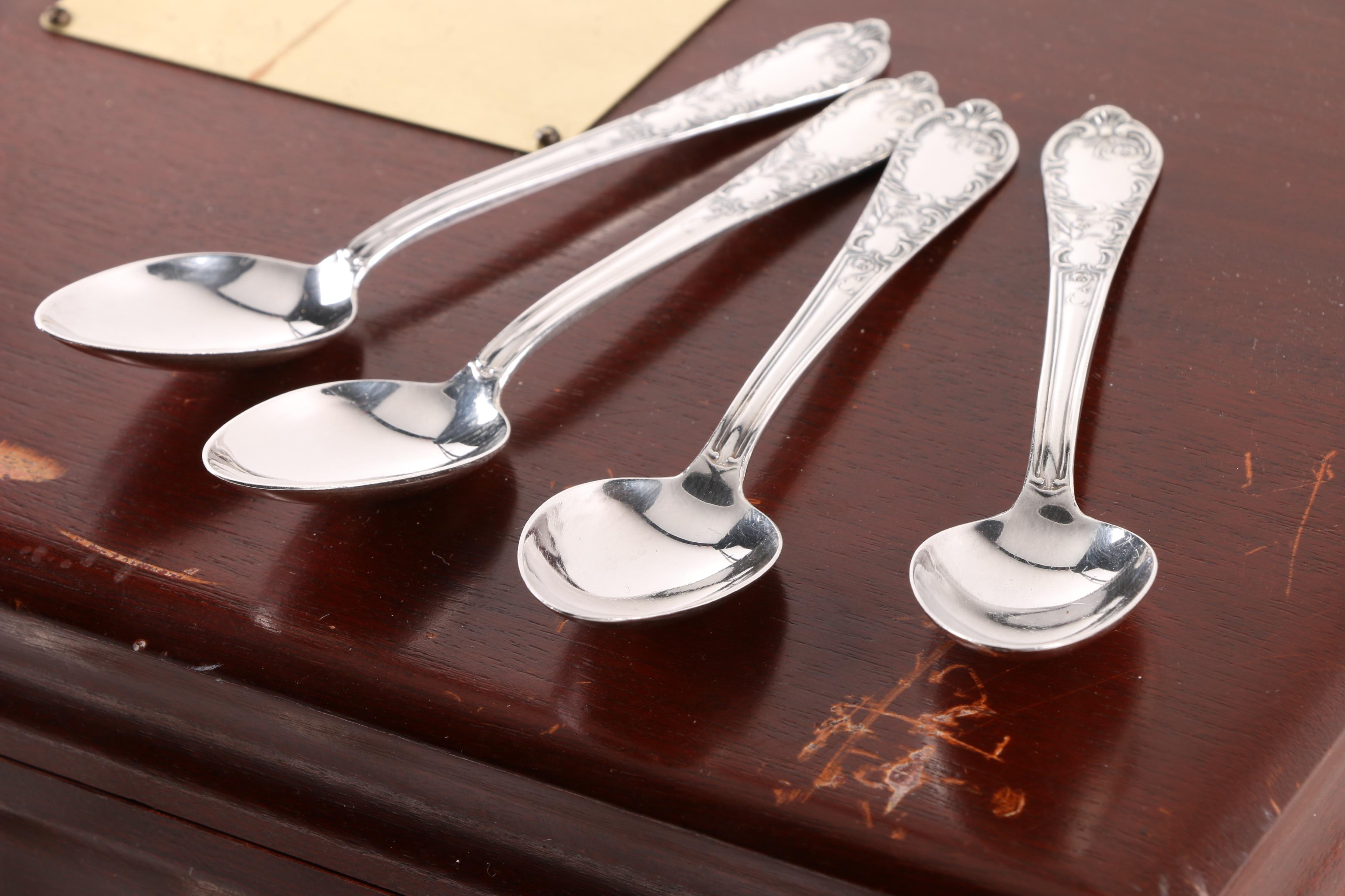 Scroll Handled Silver Plate Flatware and Chest