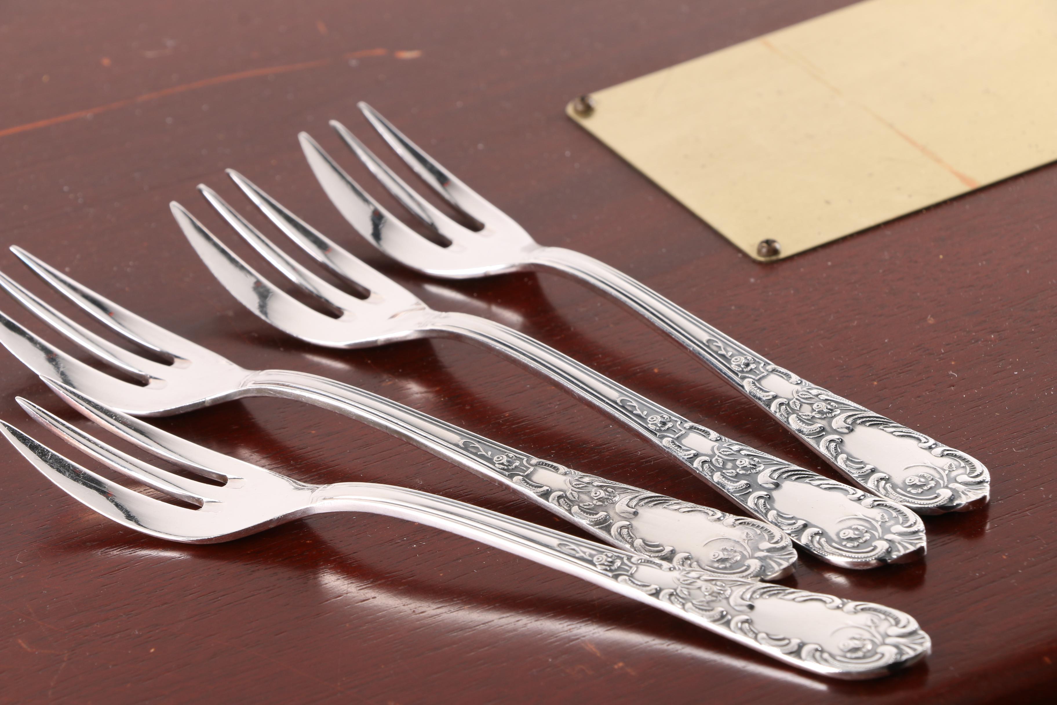 Scroll Handled Silver Plate Flatware and Chest