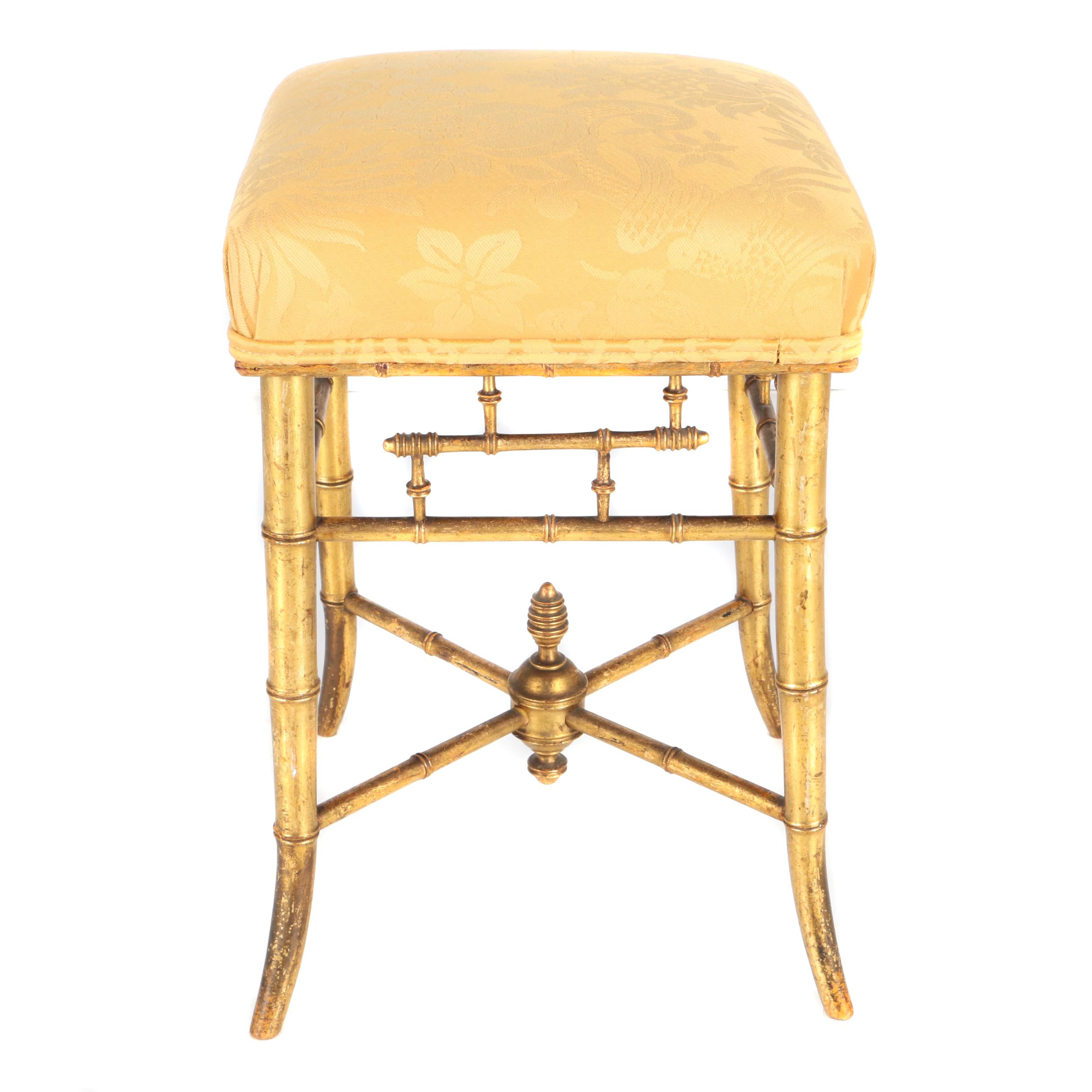 Antique Aesthetic Period Faux Bamboo Gilt Wood Stool