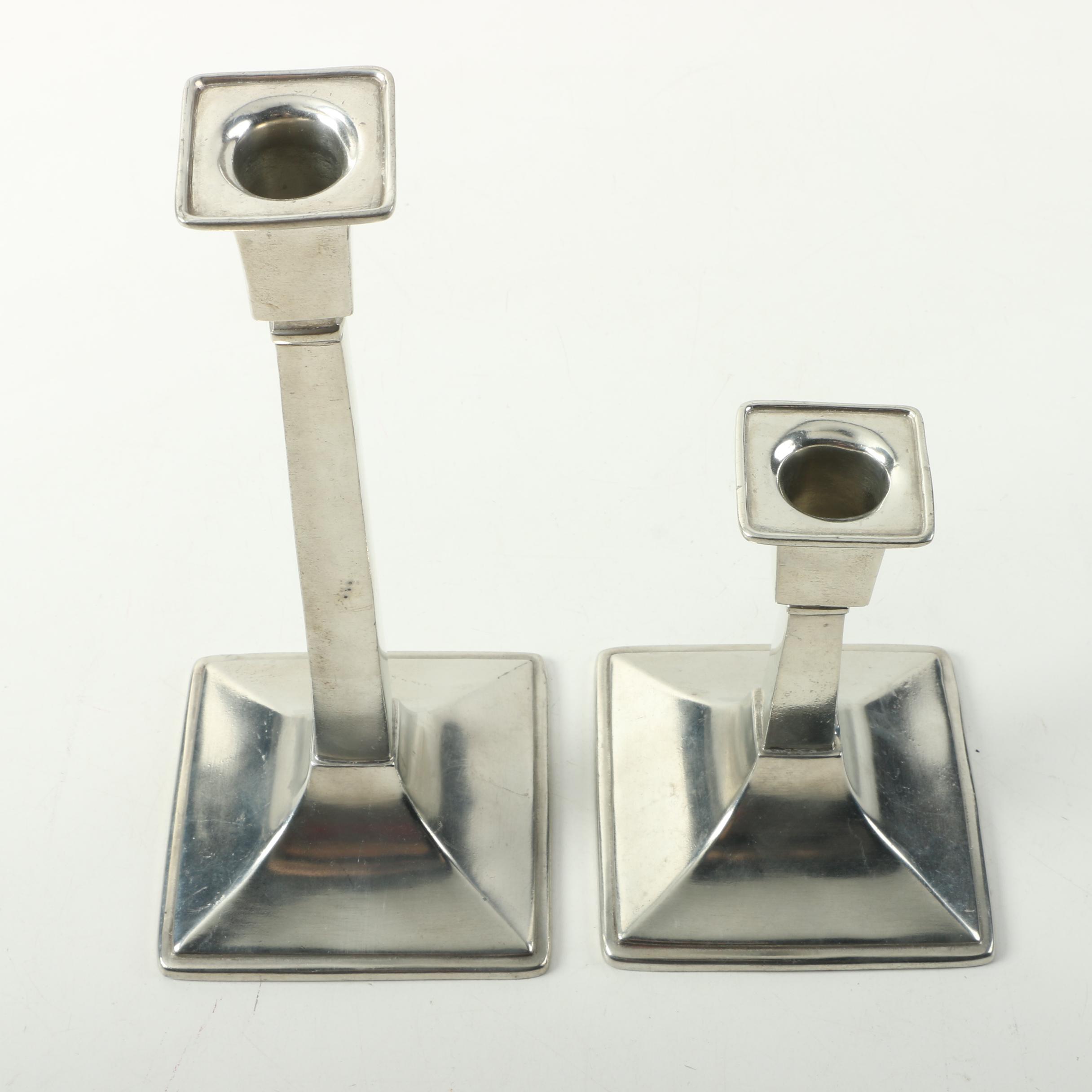Hadeland Norwegian Pewter Square Pedestal Candlesticks