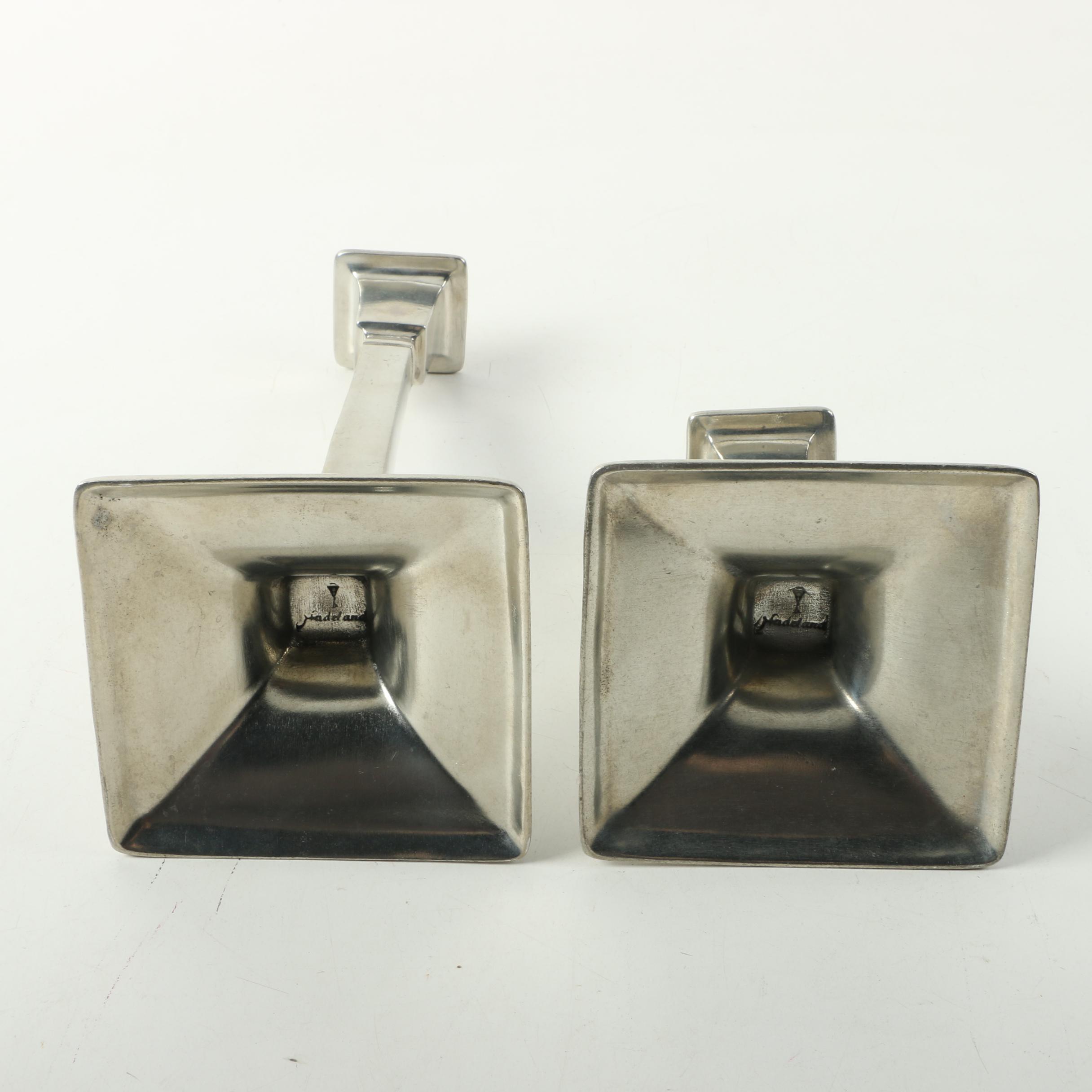 Hadeland Norwegian Pewter Square Pedestal Candlesticks