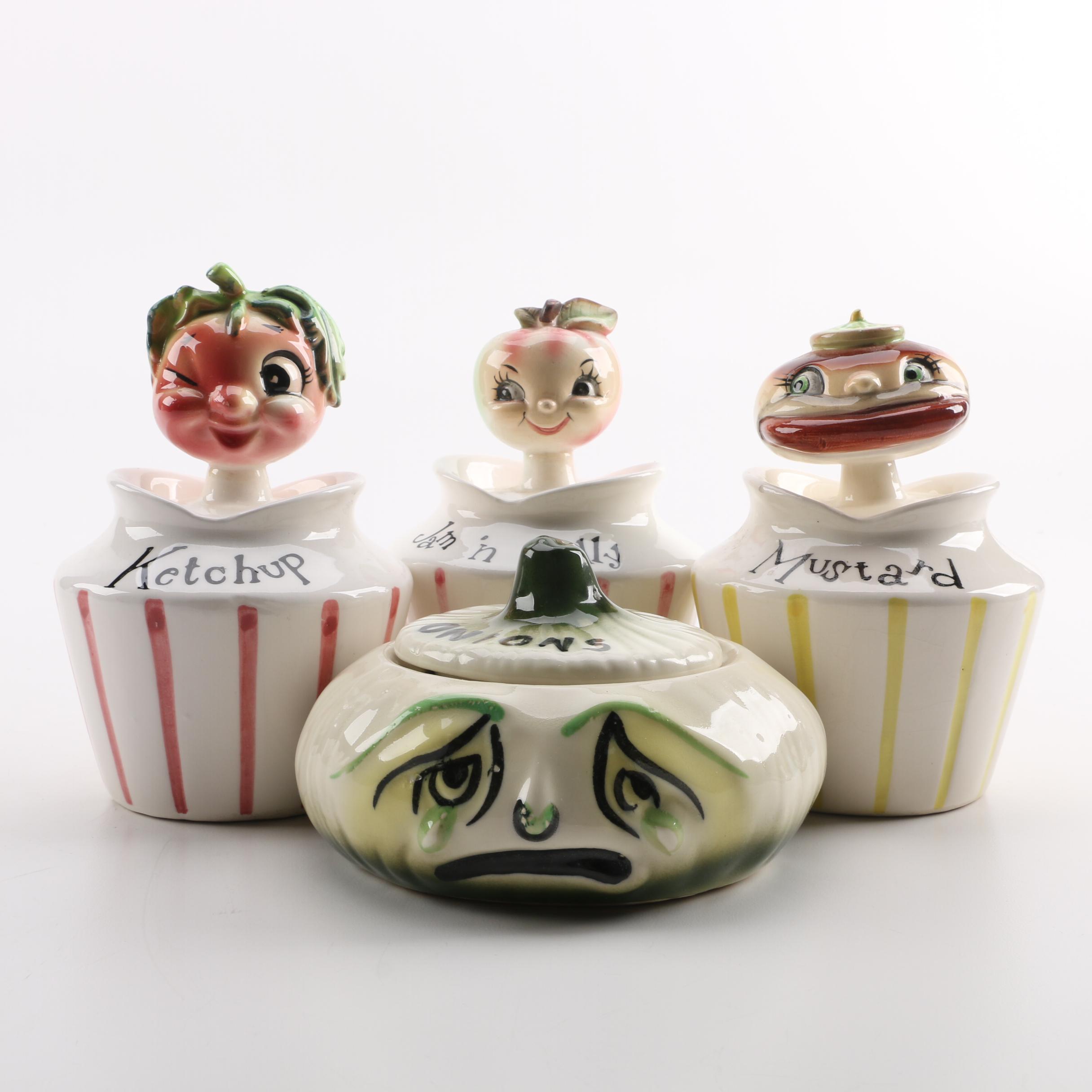 Lefton "Pixieware" Holt Howard Condiment Jars, Circa 1958