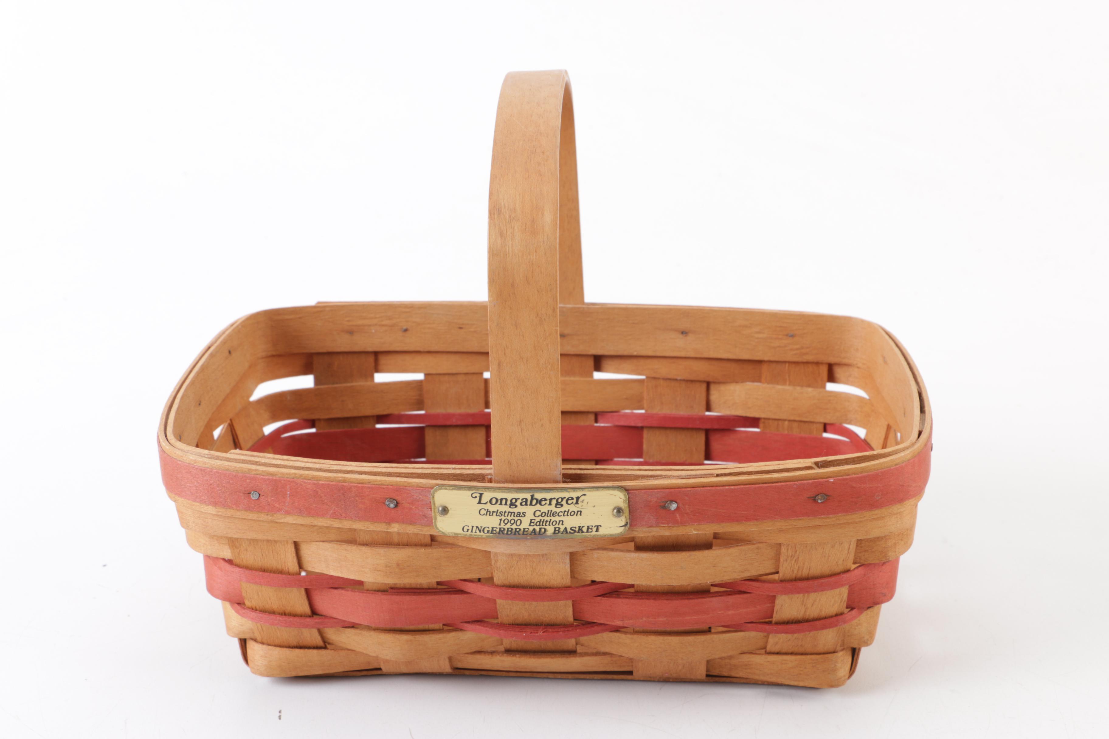 1990 Longaberger Signed "Gingerbread" Basket with "Father Christmas" Cookie Mold