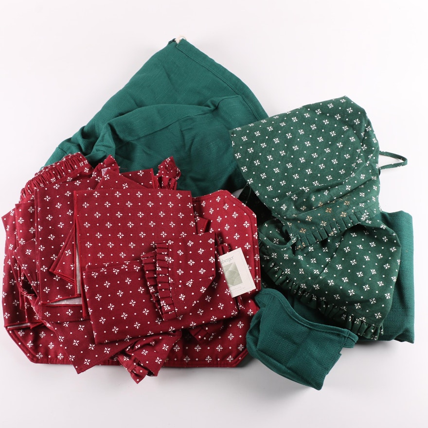 Longaberger Green and Red Cotton Basket Liners