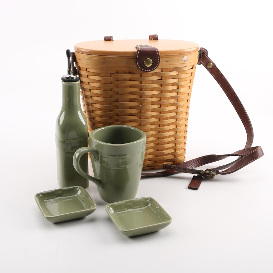 Longaberger "Woven Traditions" Sage Pottery Tableware and "Saddlebrook" Basket