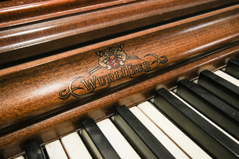 Vintage Wurlitzer Spinet Piano with Sheet Music Cabinet