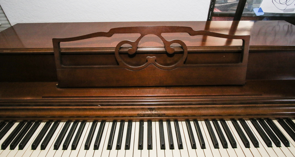 Vintage Wurlitzer Spinet Piano with Sheet Music Cabinet