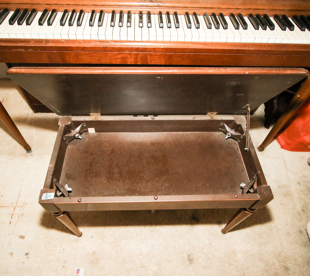 Vintage Wurlitzer Spinet Piano with Sheet Music Cabinet