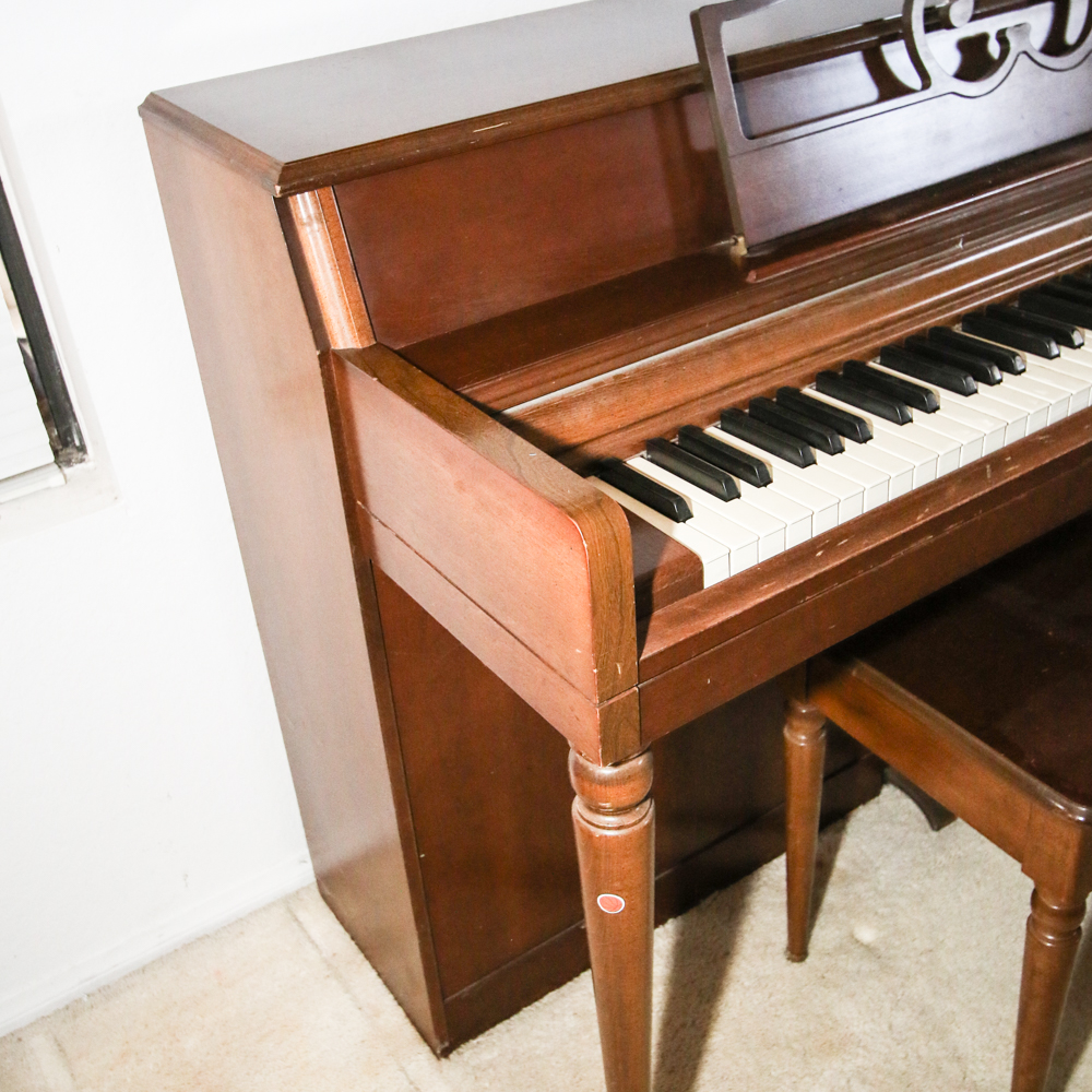 Vintage Wurlitzer Spinet Piano with Sheet Music Cabinet