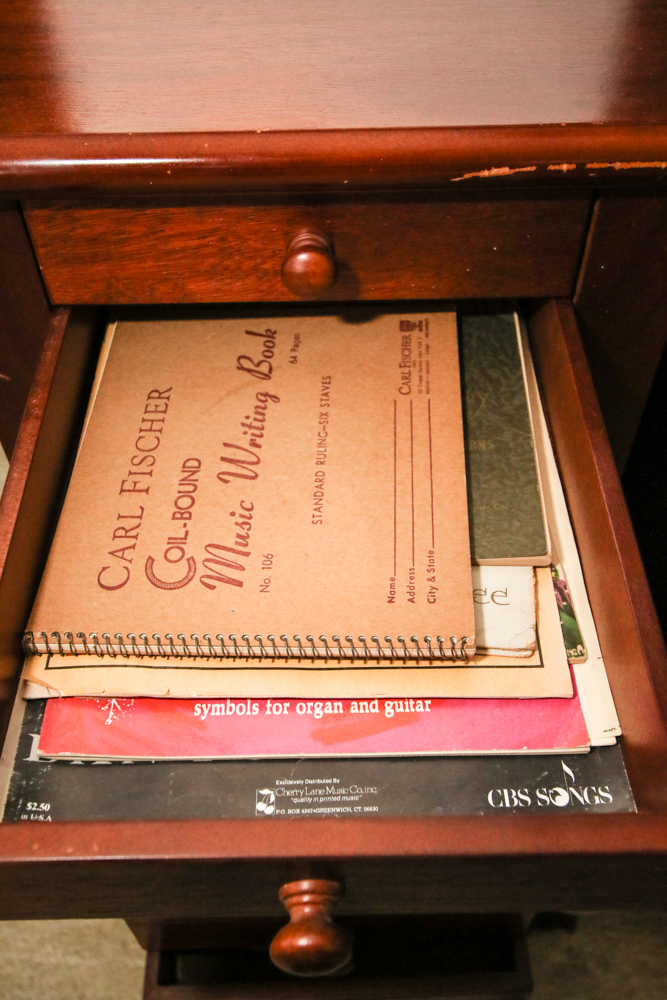 Vintage Wurlitzer Spinet Piano with Sheet Music Cabinet