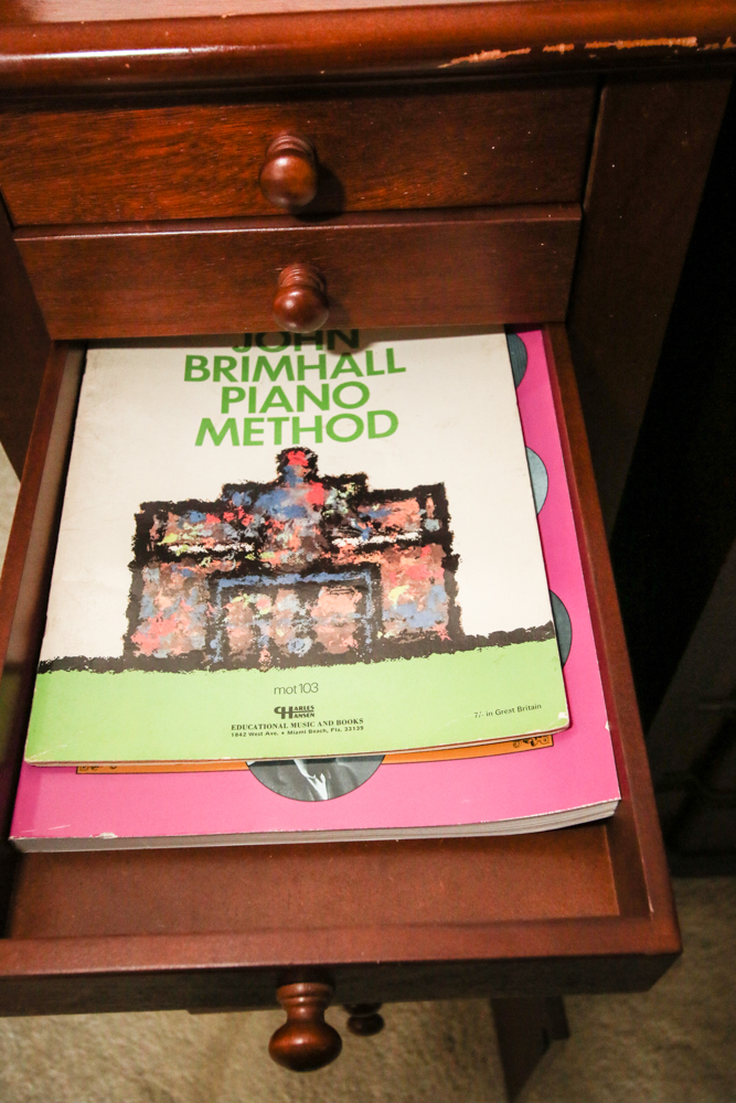 Vintage Wurlitzer Spinet Piano with Sheet Music Cabinet