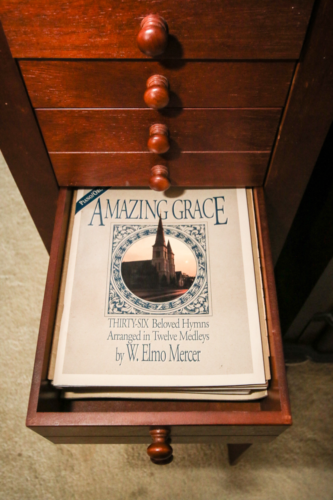 Vintage Wurlitzer Spinet Piano with Sheet Music Cabinet