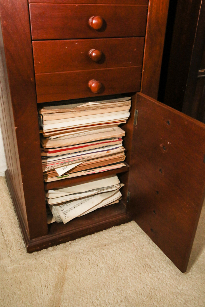 Vintage Wurlitzer Spinet Piano with Sheet Music Cabinet