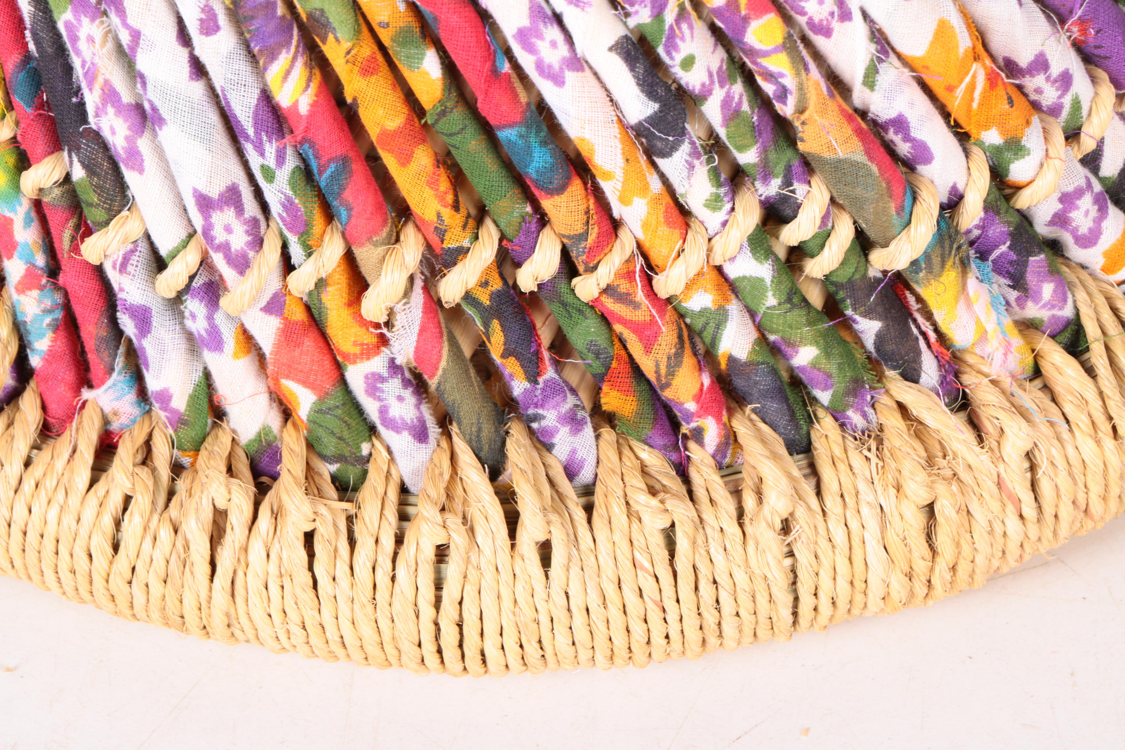 Colorful Bamboo and Rolled Fabric Basket