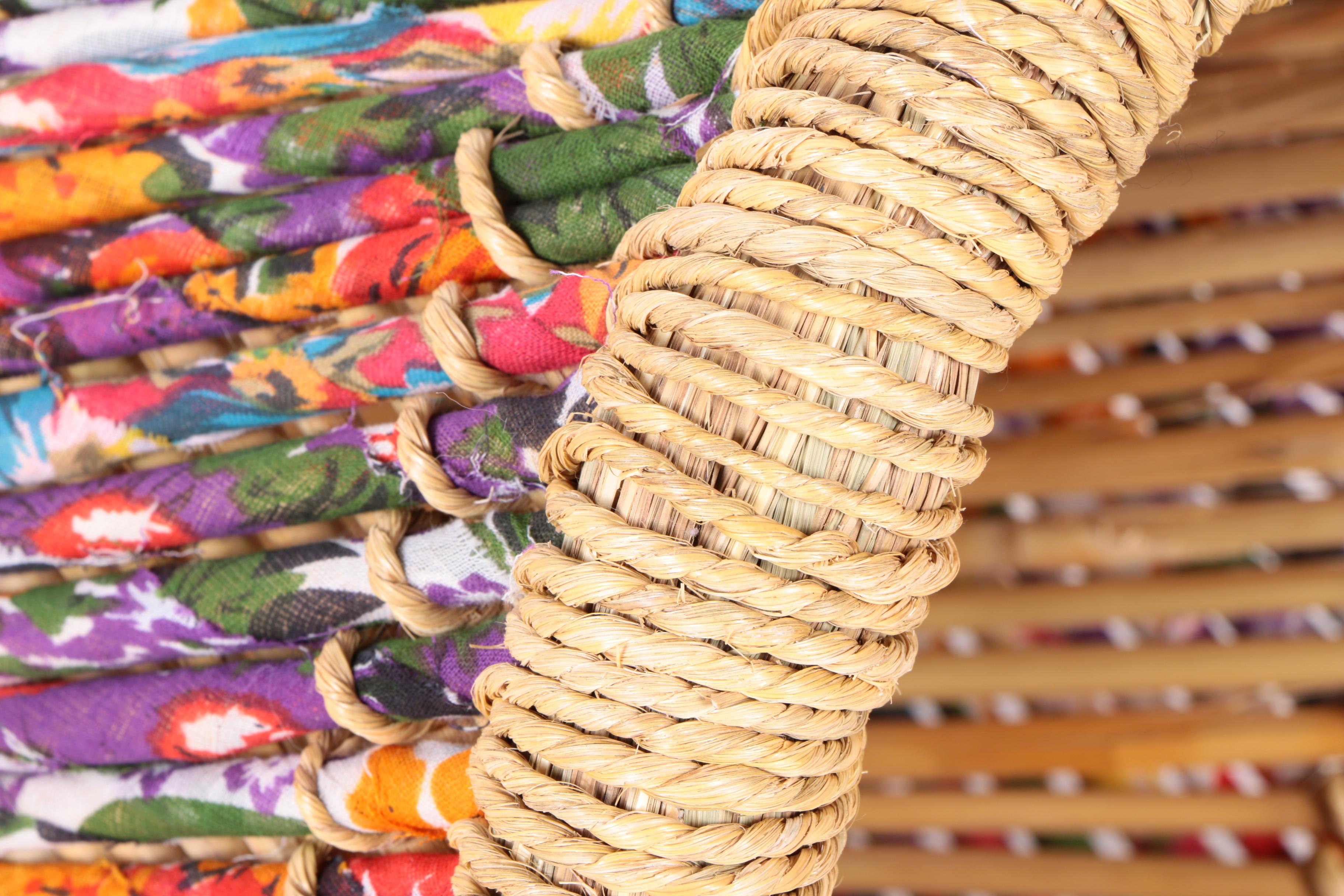 Colorful Bamboo and Rolled Fabric Basket