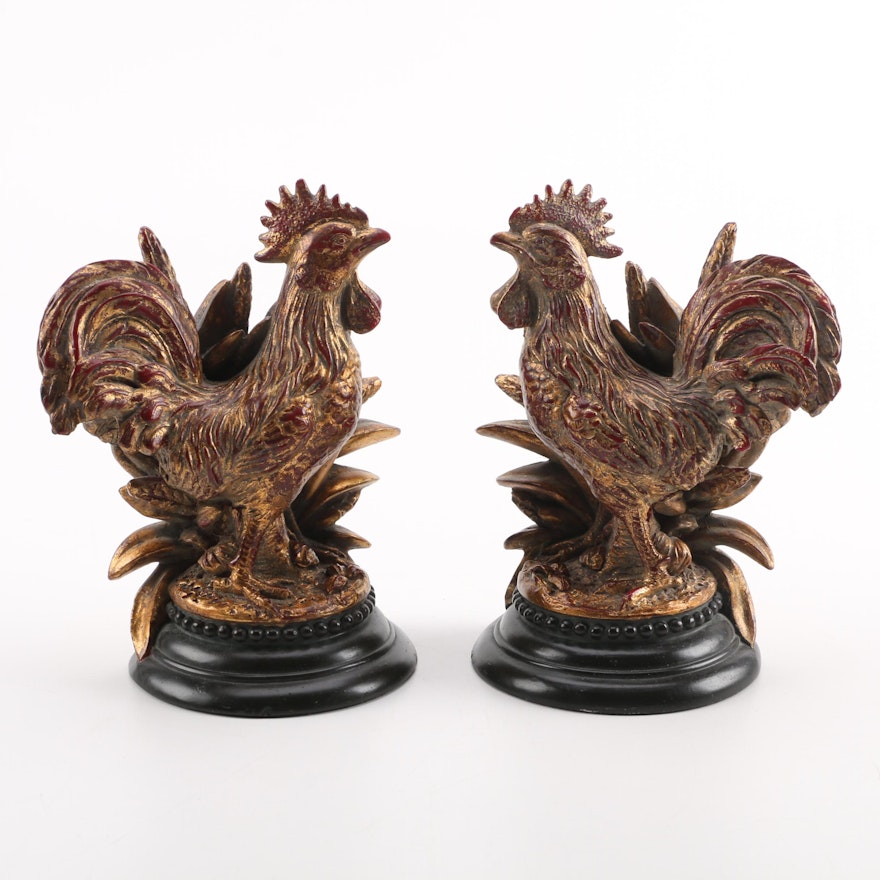 Wooden Rooster Bookends