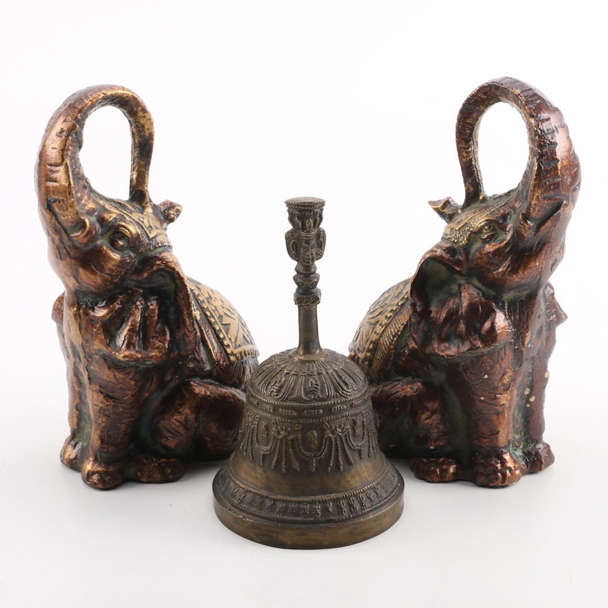 Metal Elephant Figurines and Decorative Hand Bell