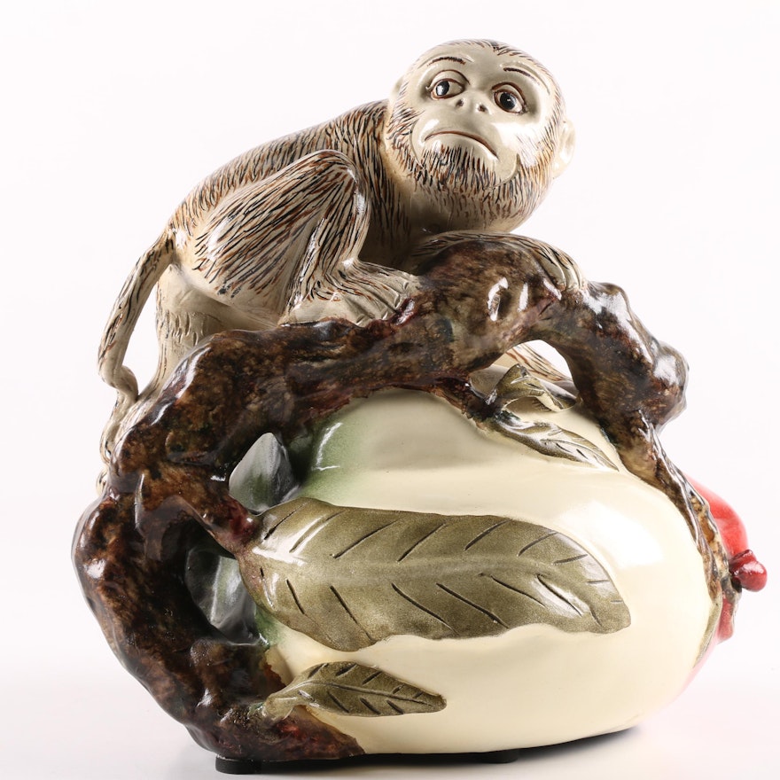 Hand-Painted Chinese Perched Monkey Figurine